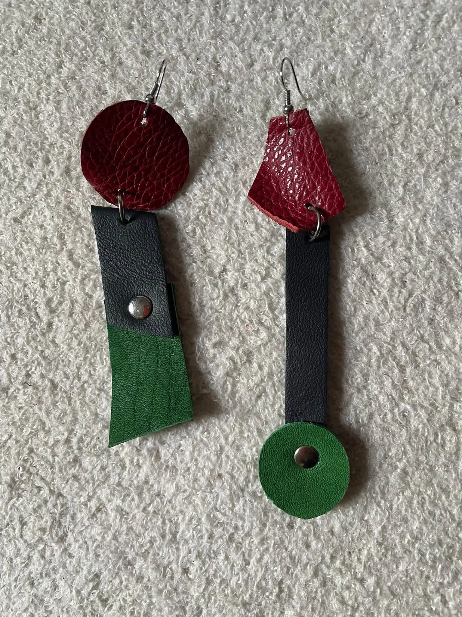 Red Black Green Leather Earrings