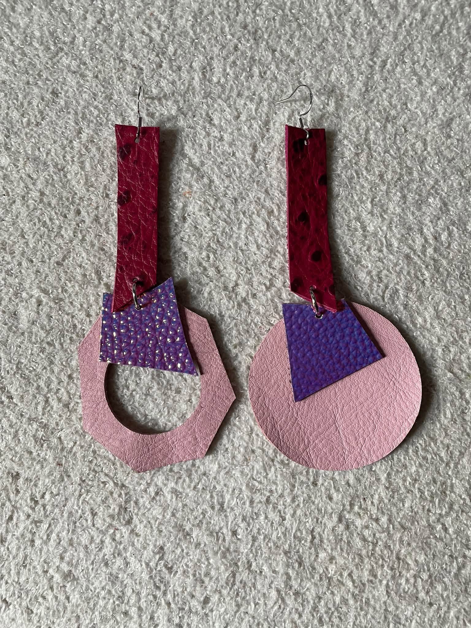 Shades of Pink Leather Earrings