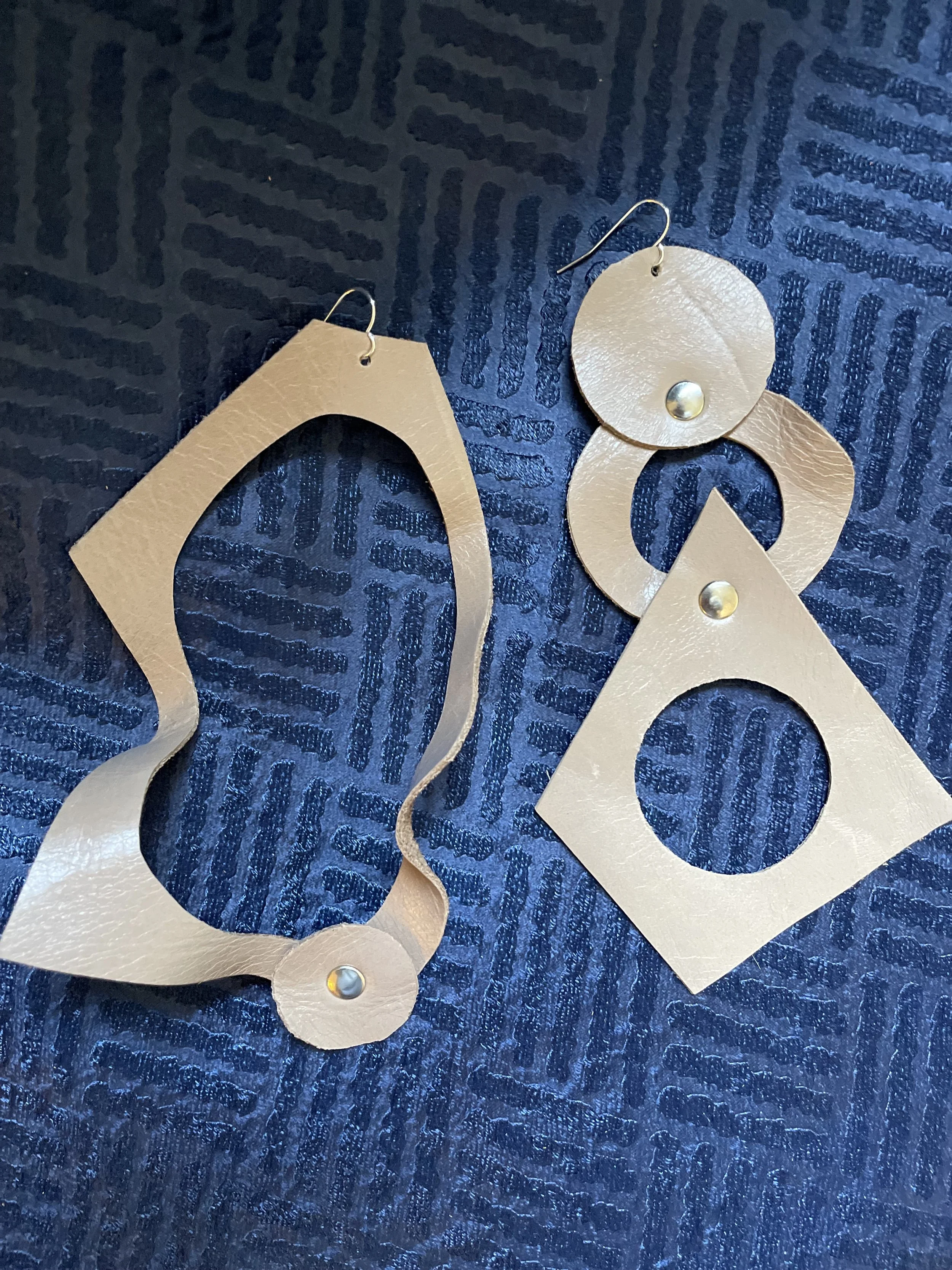 Nude One-of-a-Kind Reclaimed Leather Abstract Earrings