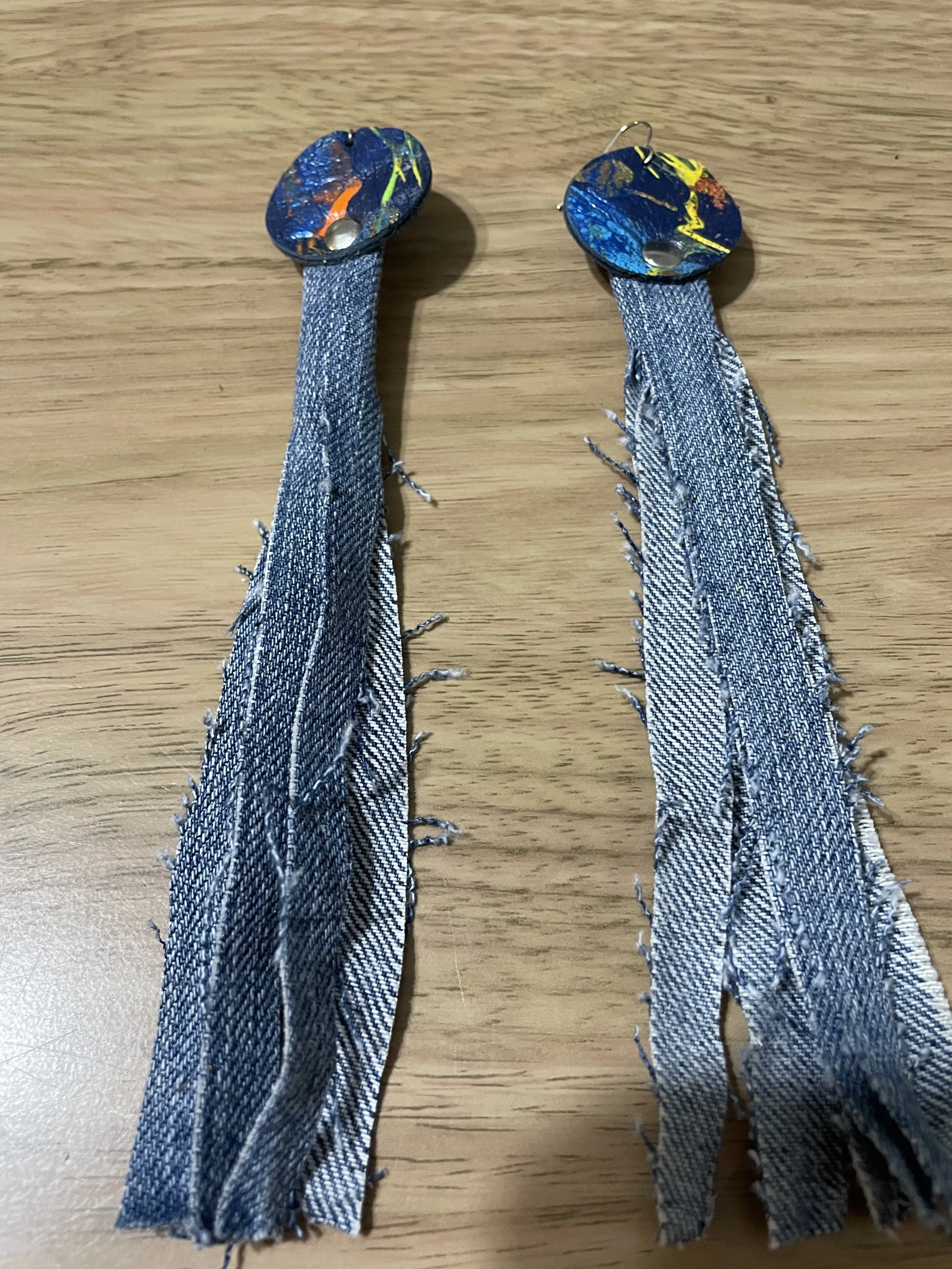 Denim Fringe Painted Earrings