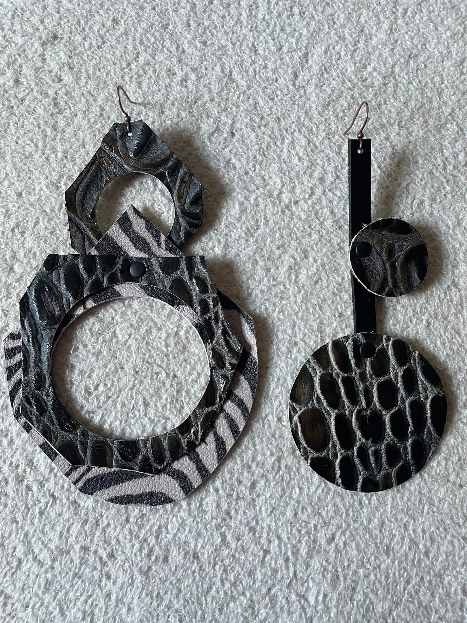 Eco-Chic Black Zebra Leather Earrings