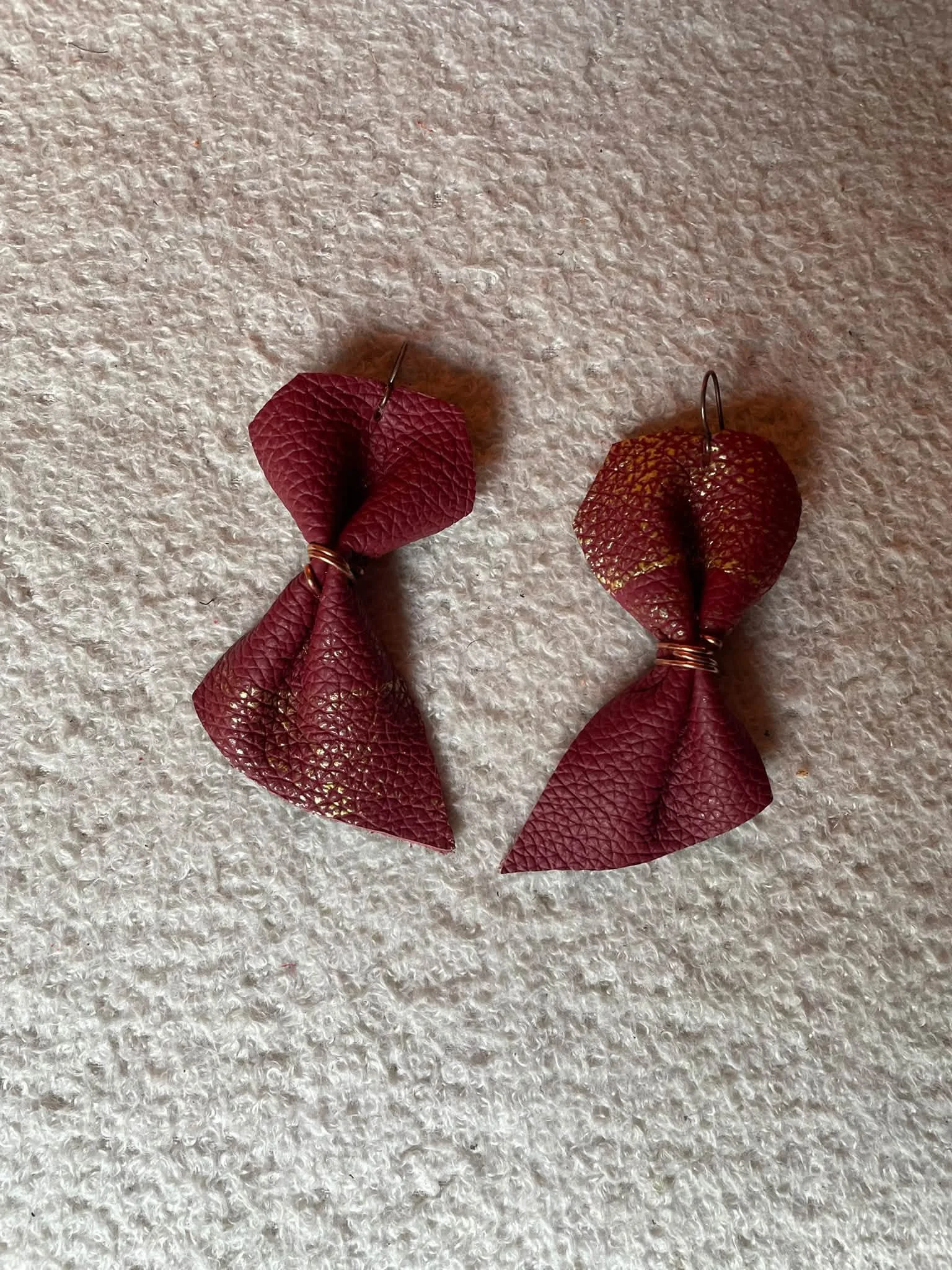Artisan Abstract Red Leather Bow Earrings