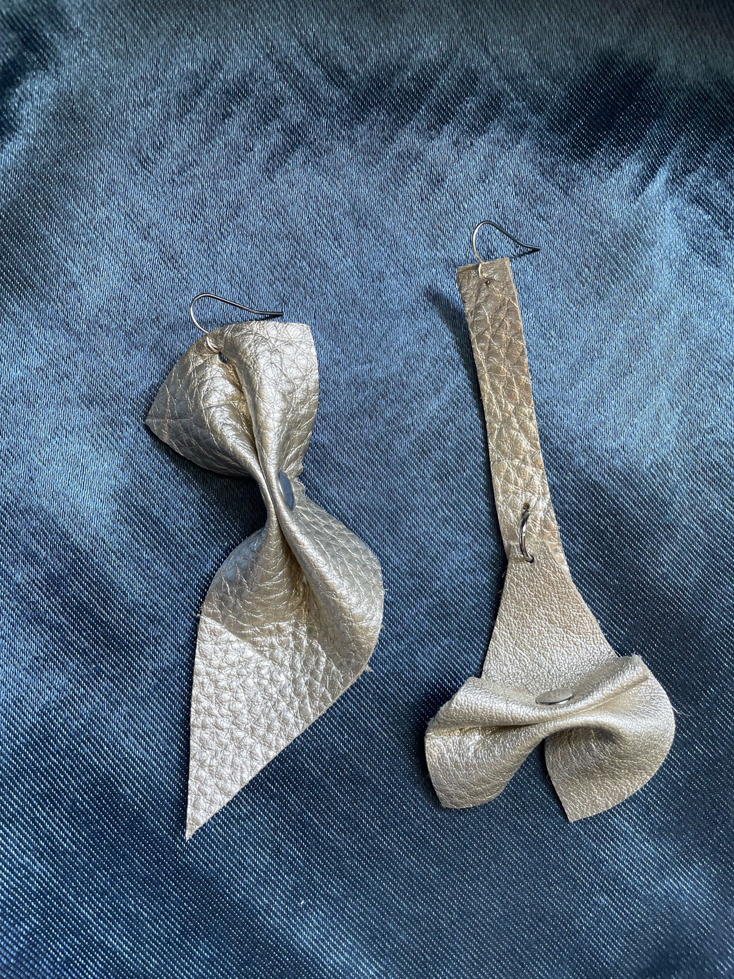 Reclaimed Elegance: Mismatched Leather Bow Earrings