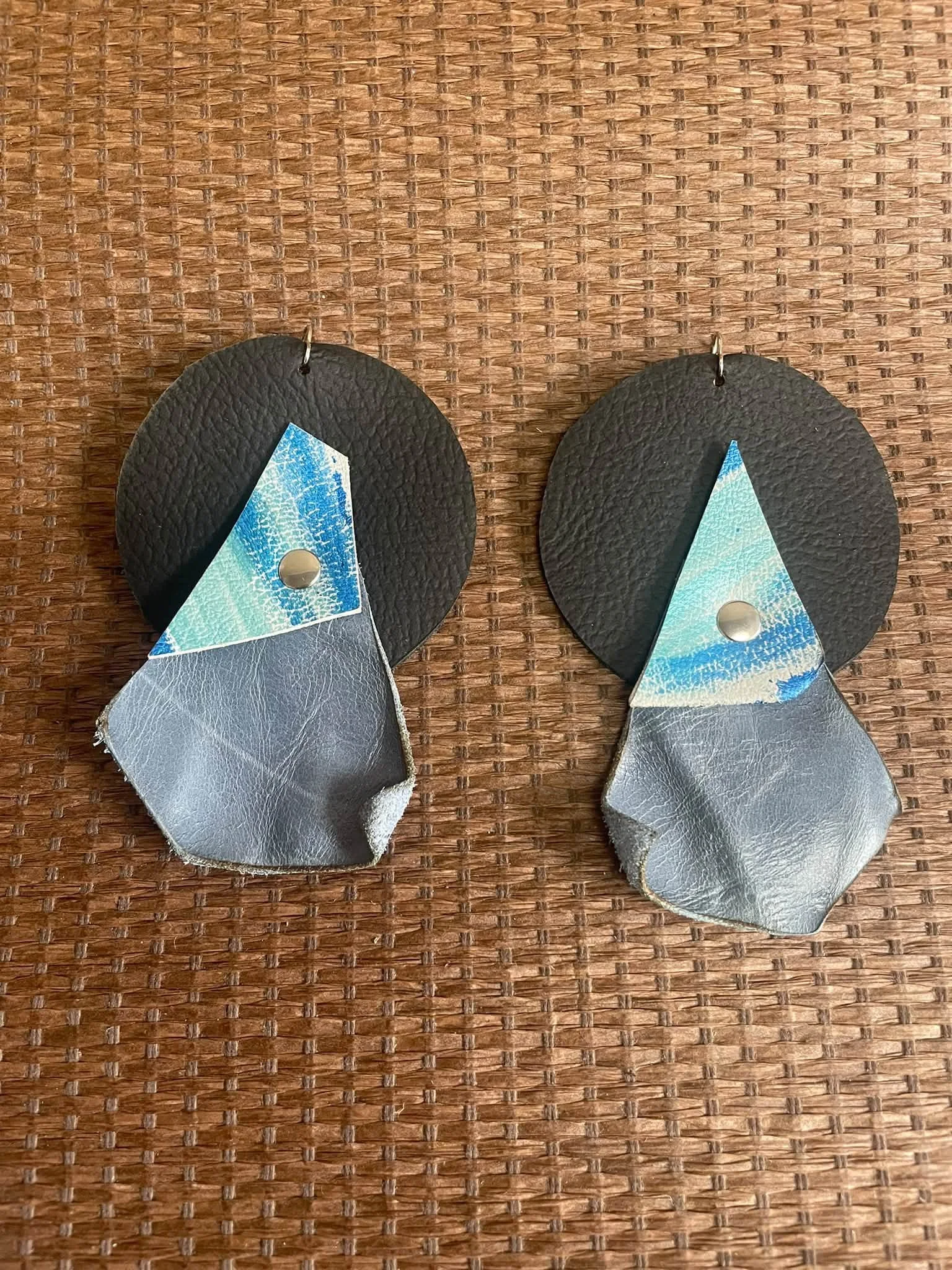 Geometric Shapes Blue Horizon leather earrings