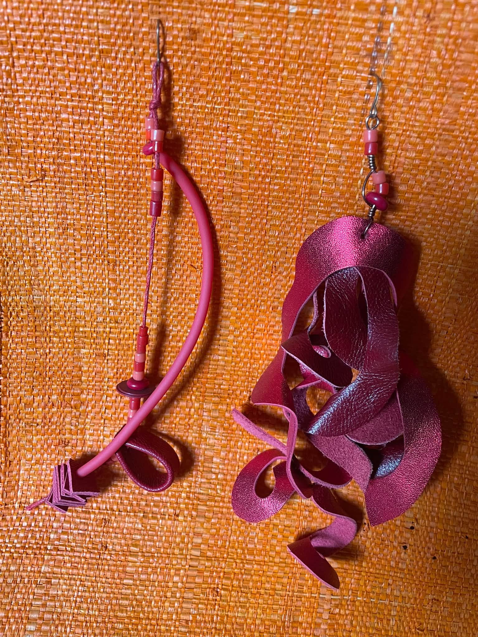 Eclectic Red Leather Statement Earrings
