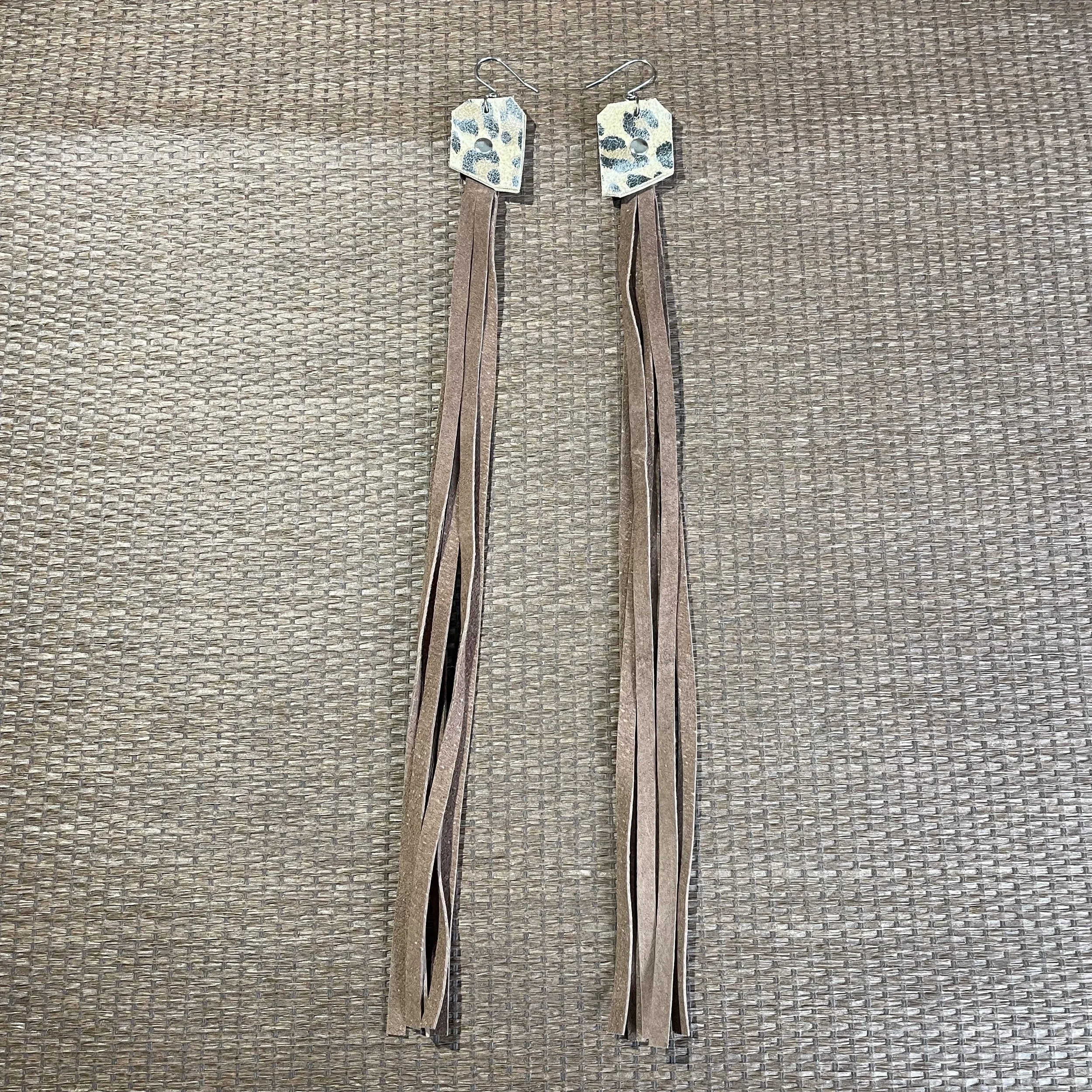 Suede Fringe with Leopard print earrings