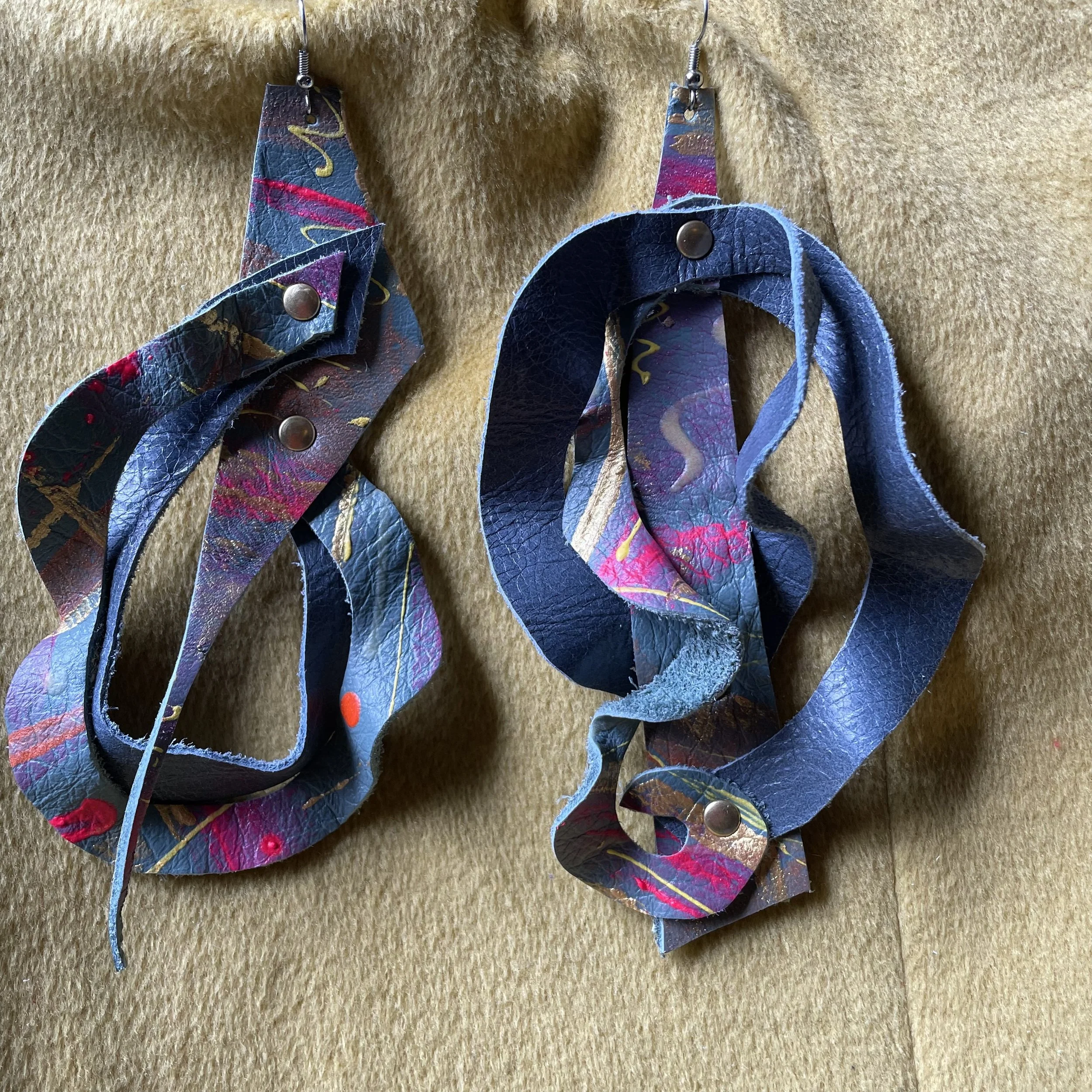 Reclaimed Leather Artistry Earrings with Gold Accents