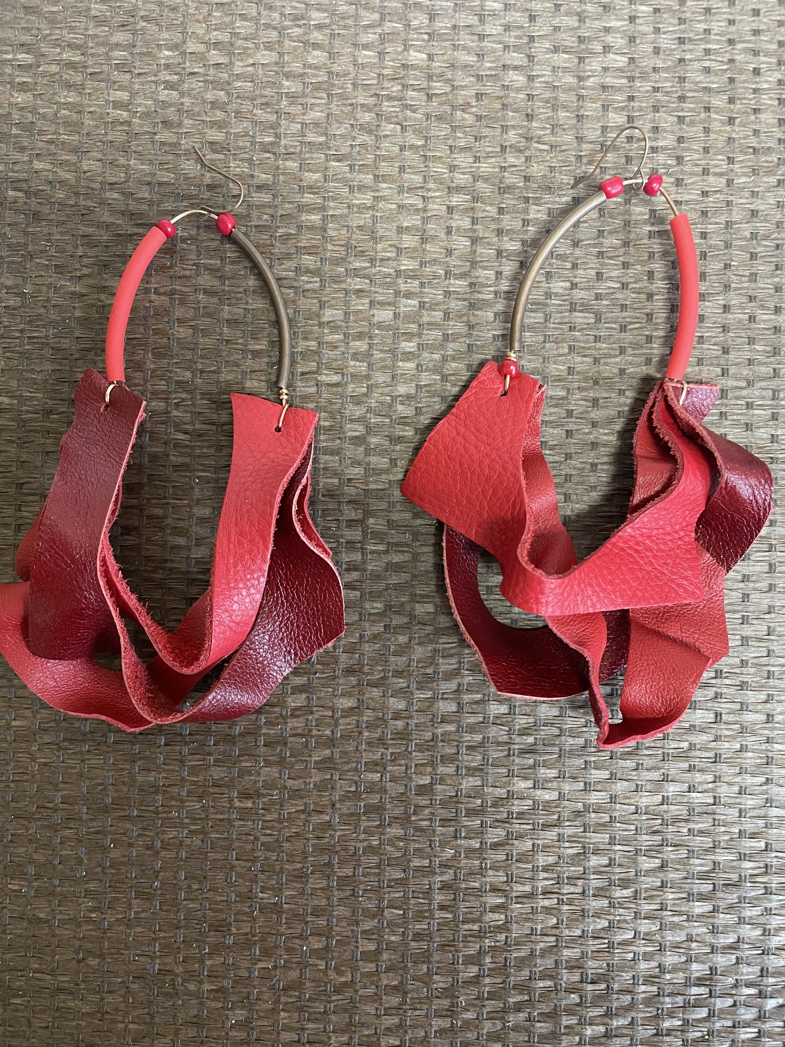 Red Harmony Leather Earrings