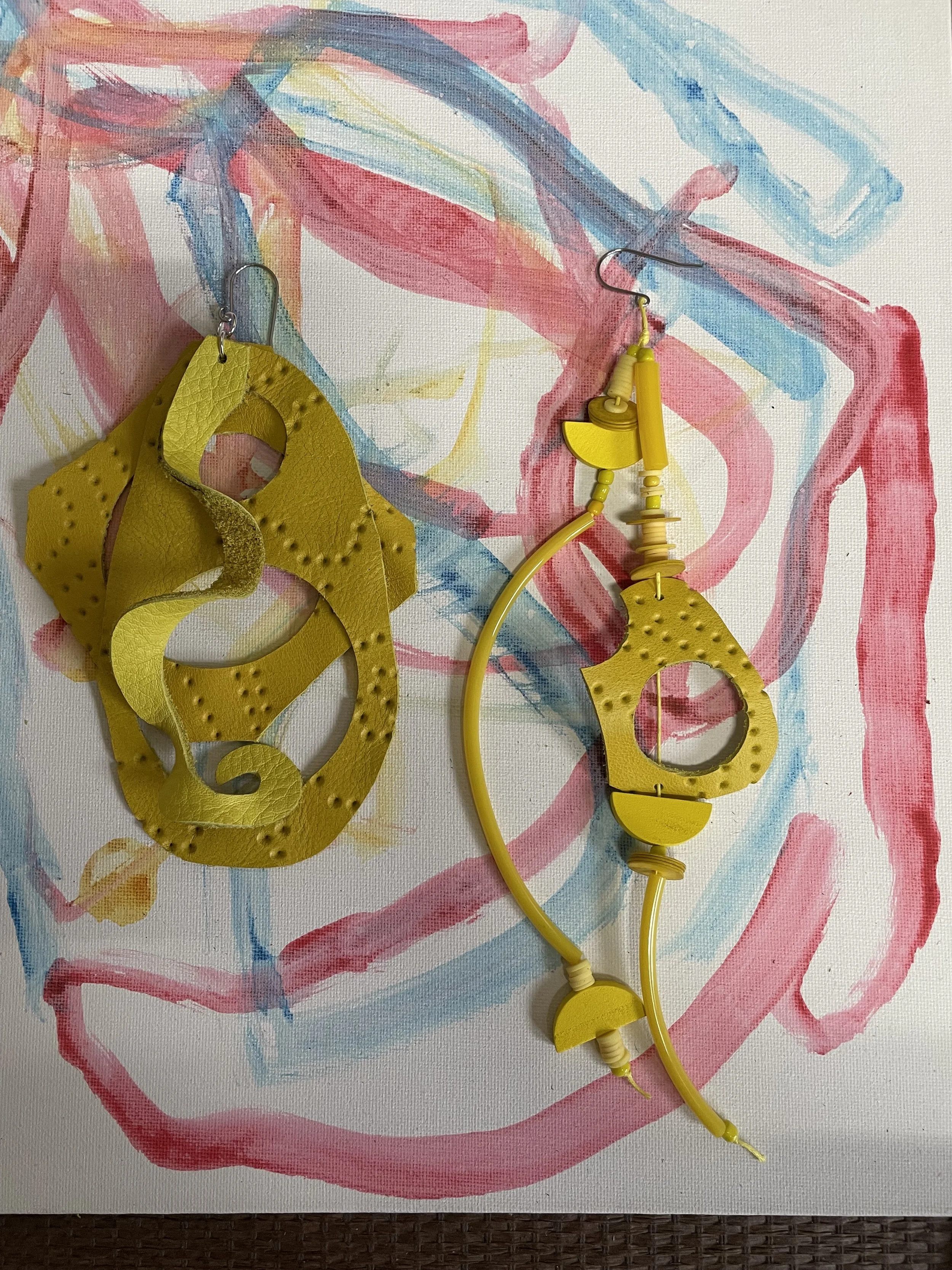 Sunburst Reclaimed Leather Earrings yellow K-Fleye