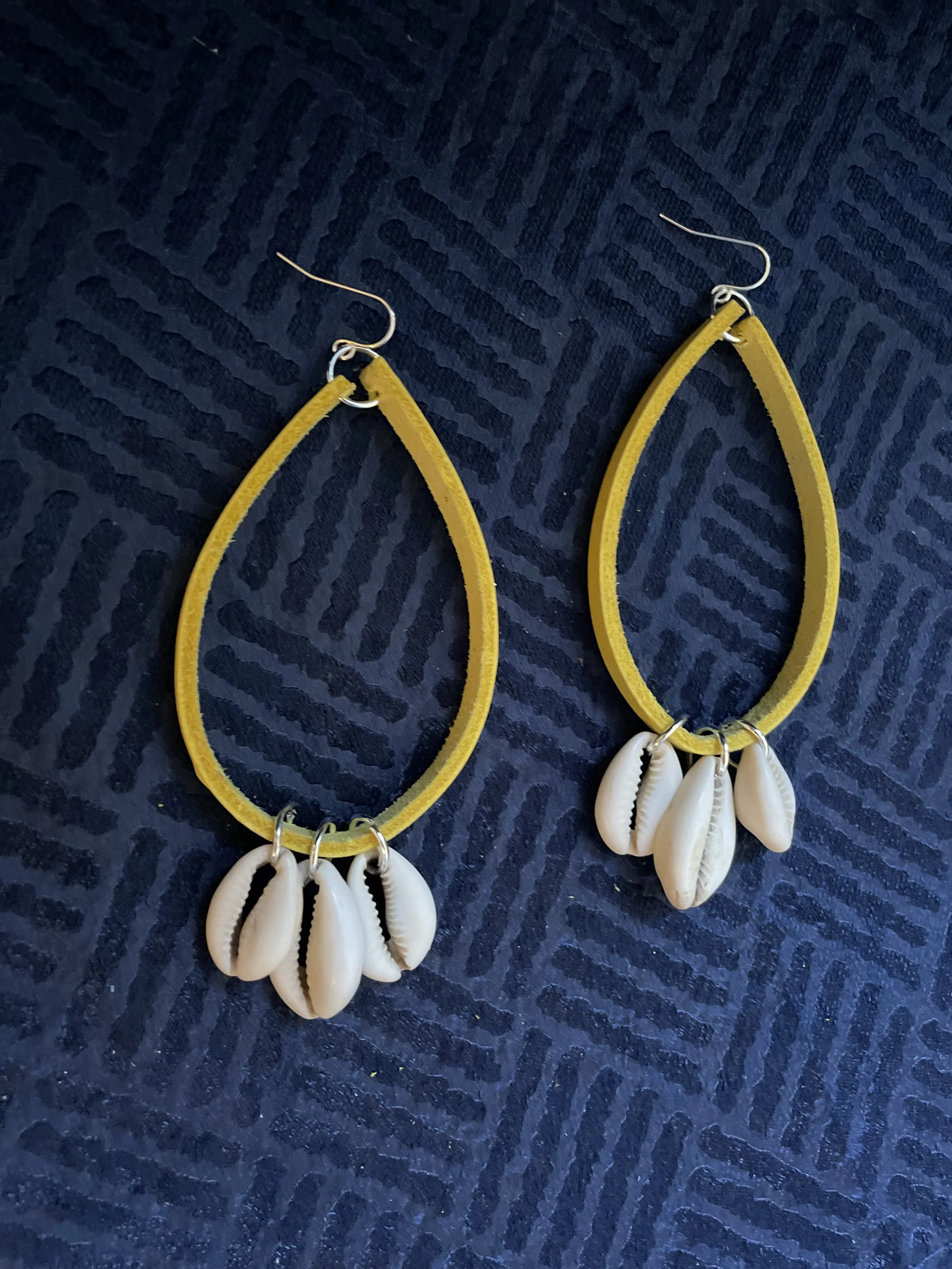 Cowrie Shell & Leather Loop Earrings