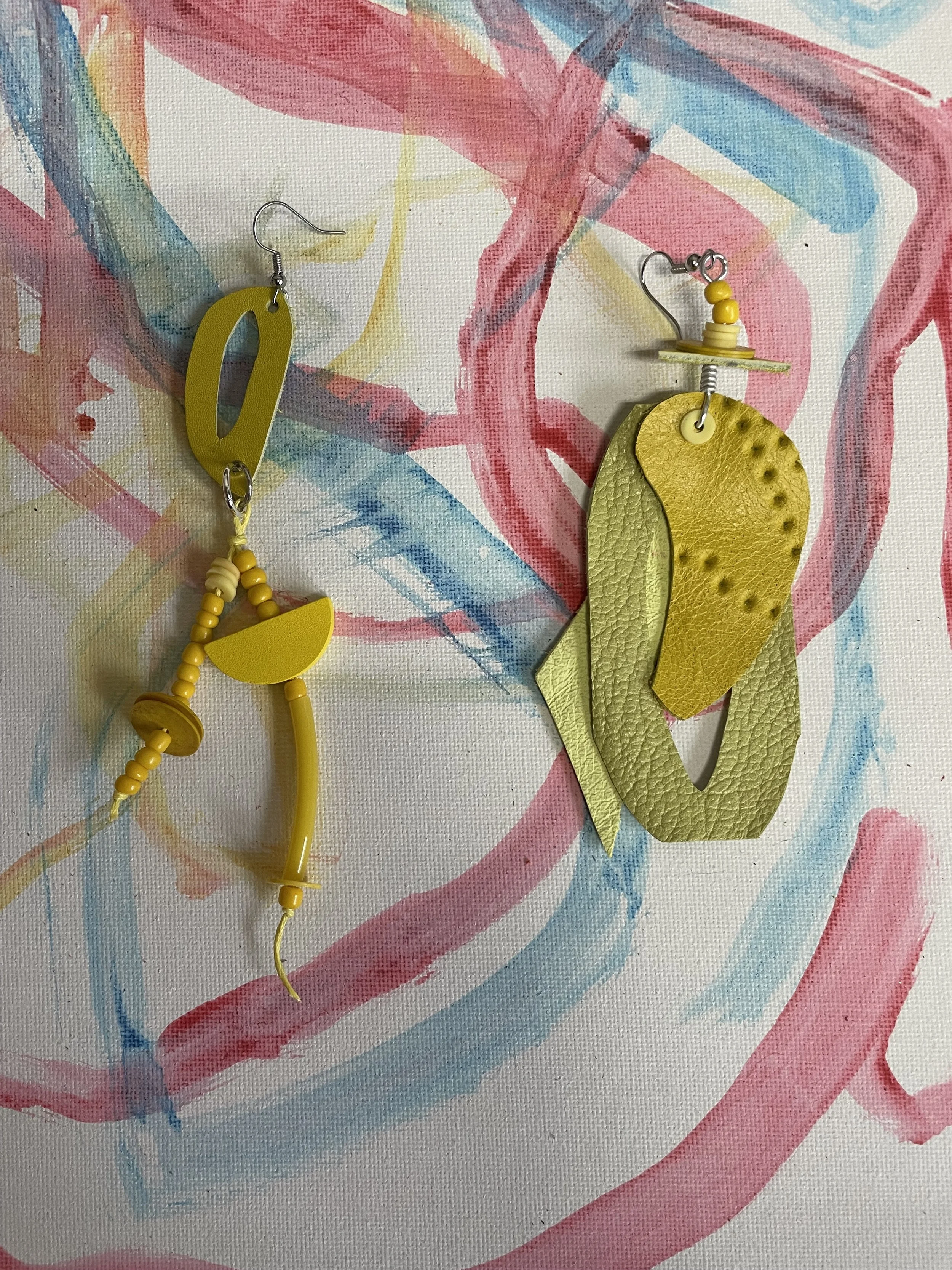 Vivid Yellow Leather Art Earrings