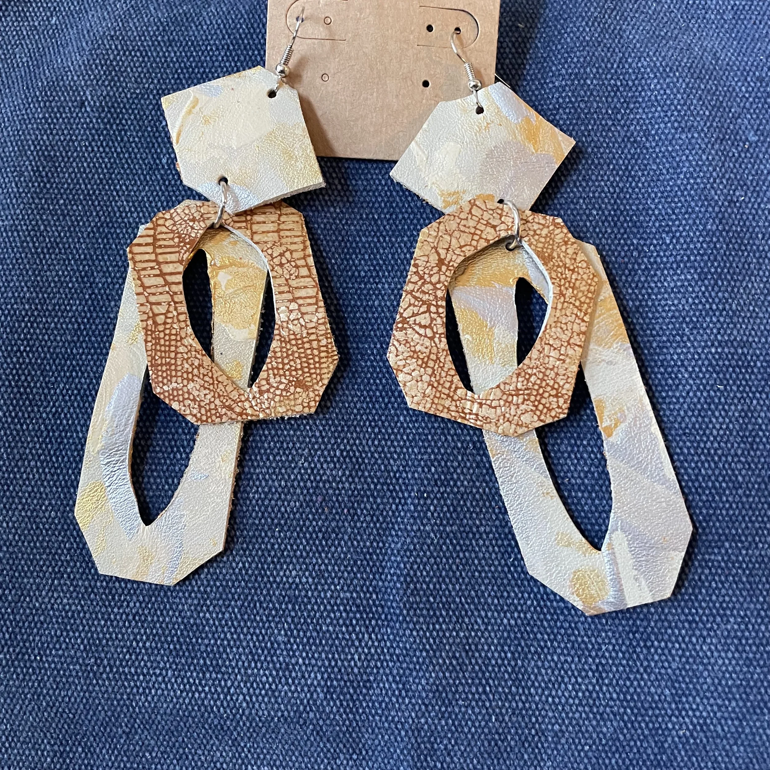 Silver and Gold Leather earrings