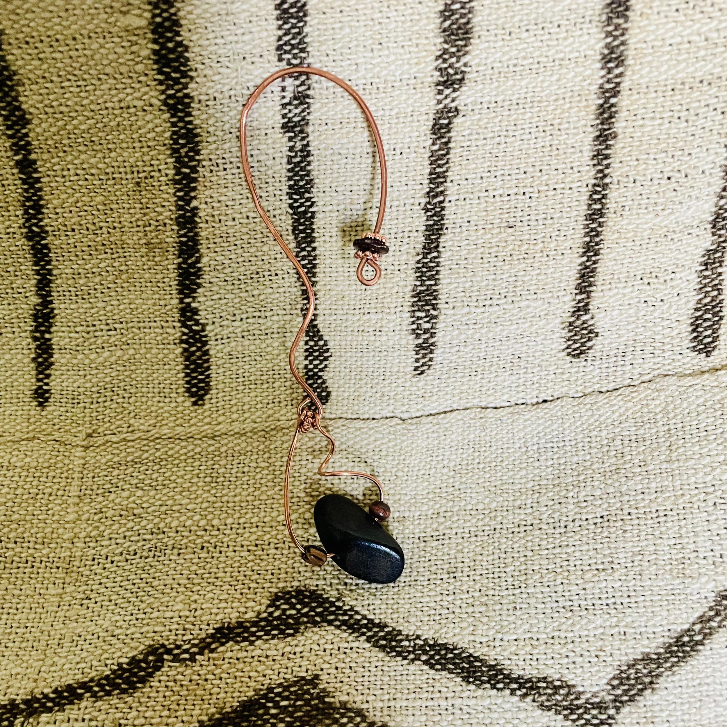 Afrofuturistic Copper Ear Cuff with Wood Bead