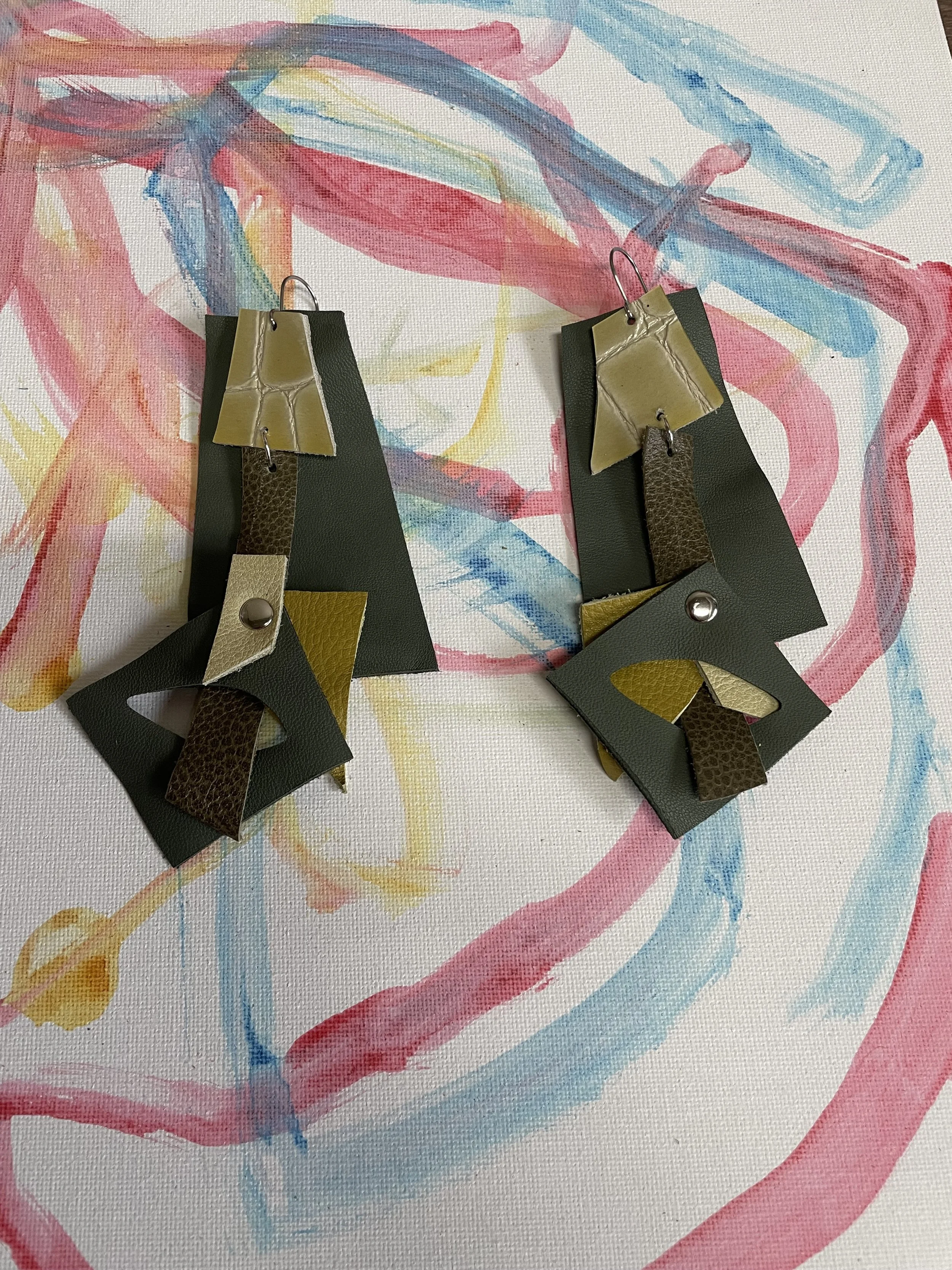 Eco-Chic Reclaimed shades of Green Leather Earrings