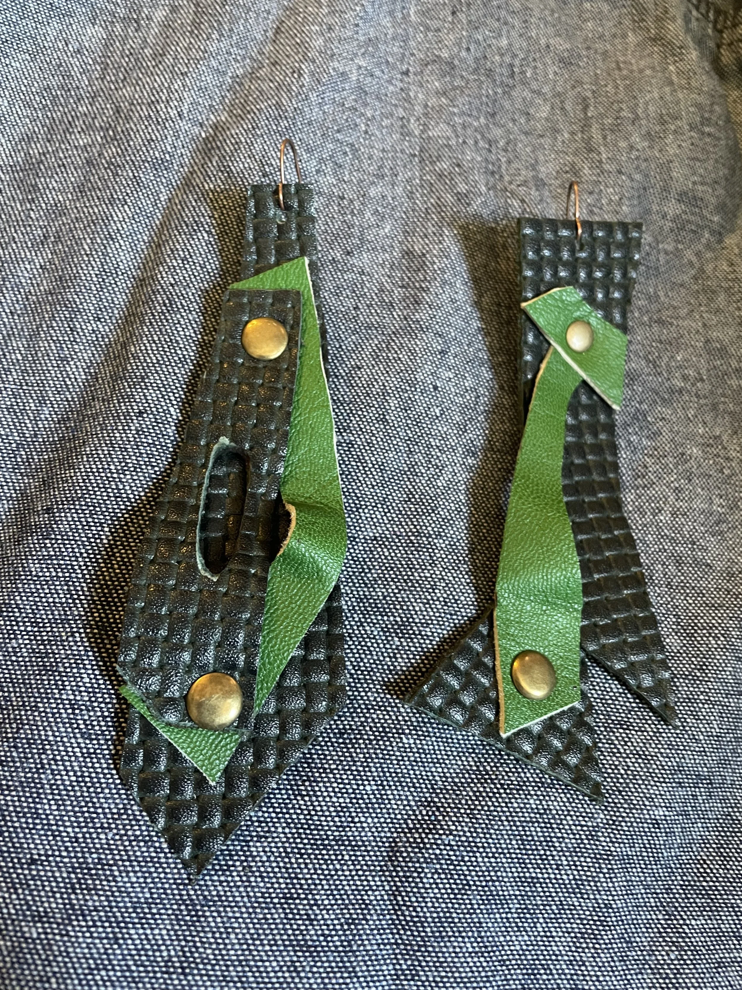 Mixed Green Leather Earrings