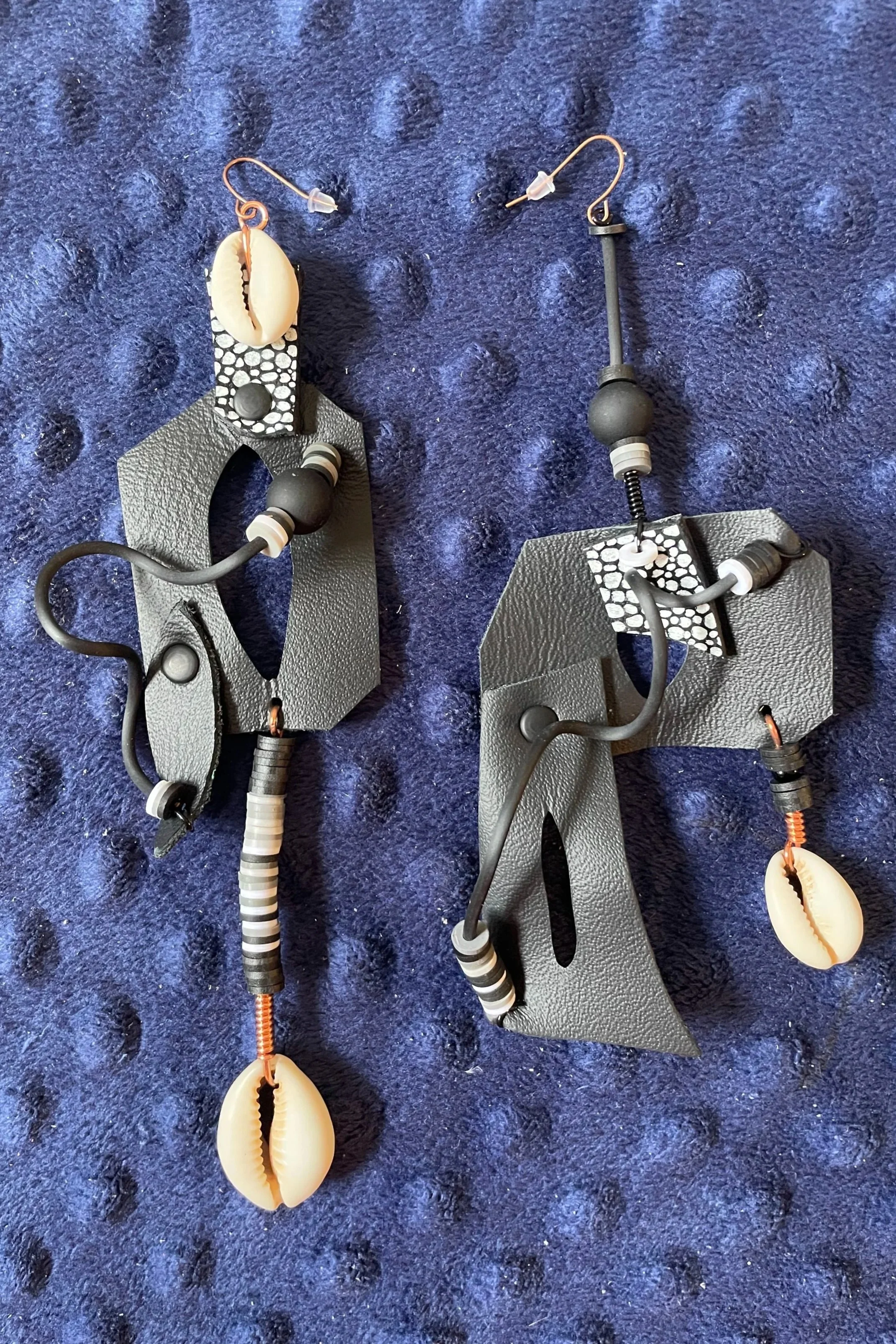 Handcrafted Leather & Cowrie Shell Statement Earrings