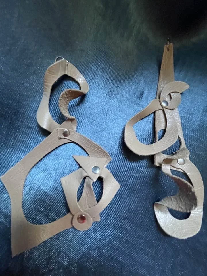 Nude Abstract Elegance Reclaimed Leather Earrings