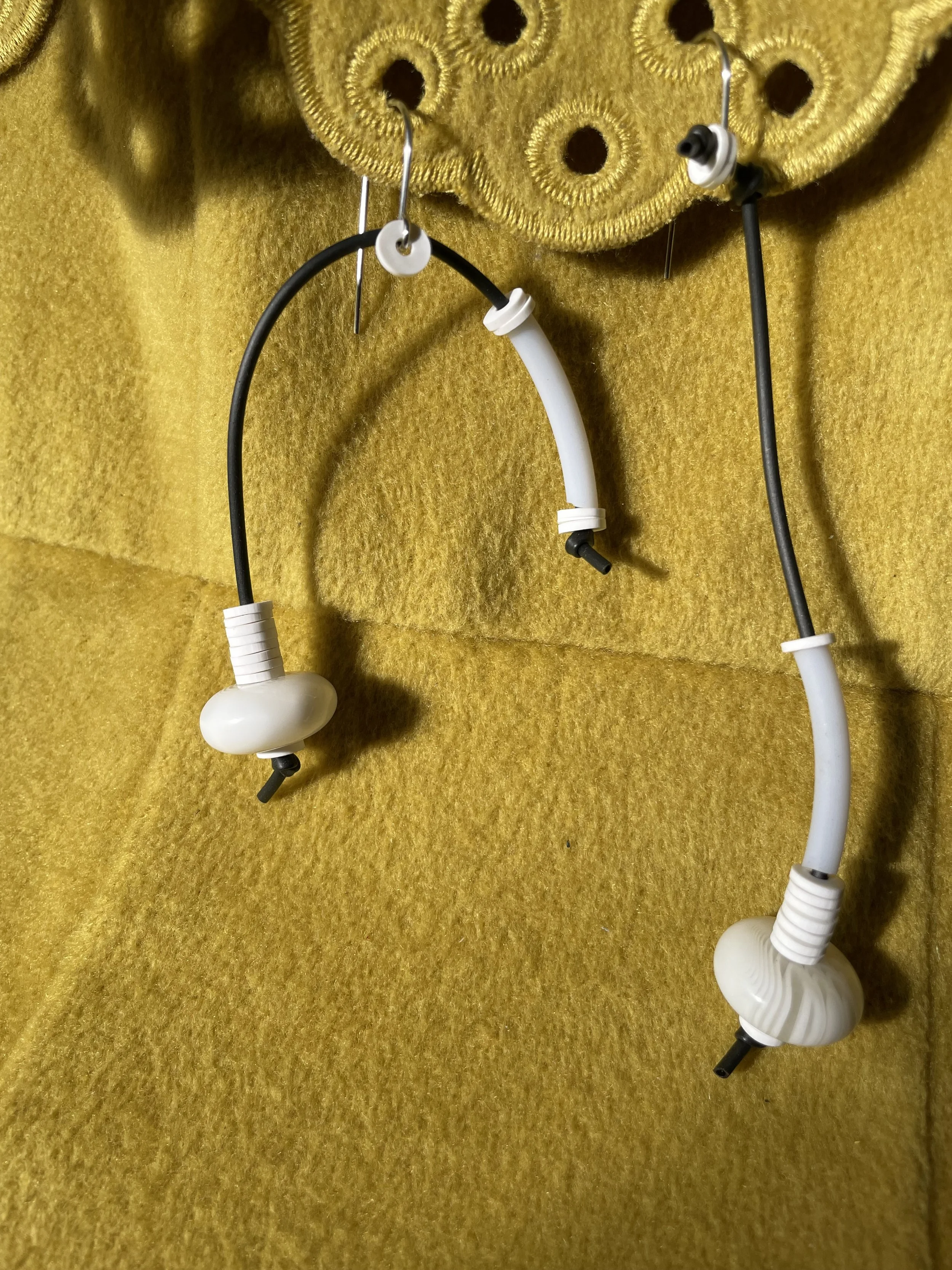 Asymmetrical Chic: Handcrafted Rubber & Resin Earrings