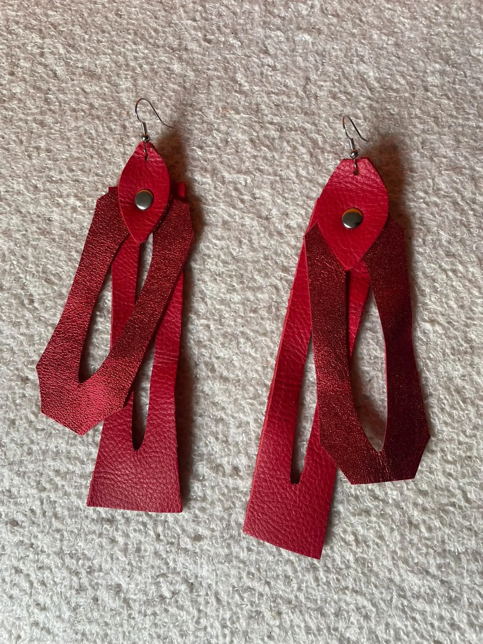 Radiant Red Leather Statement Earrings