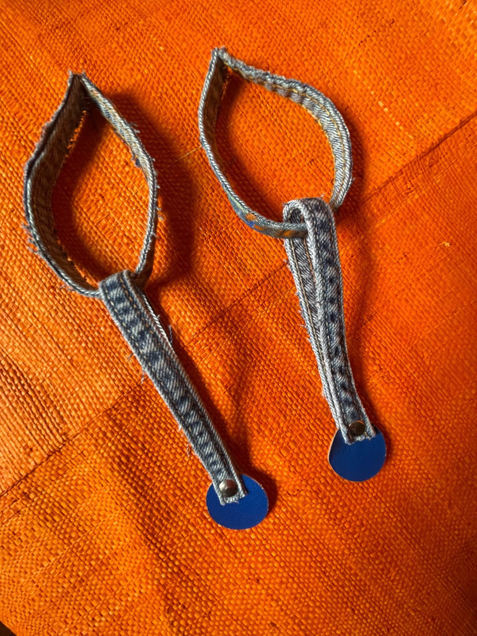 Handcrafted Denim Earrings with Blue Leather Accents