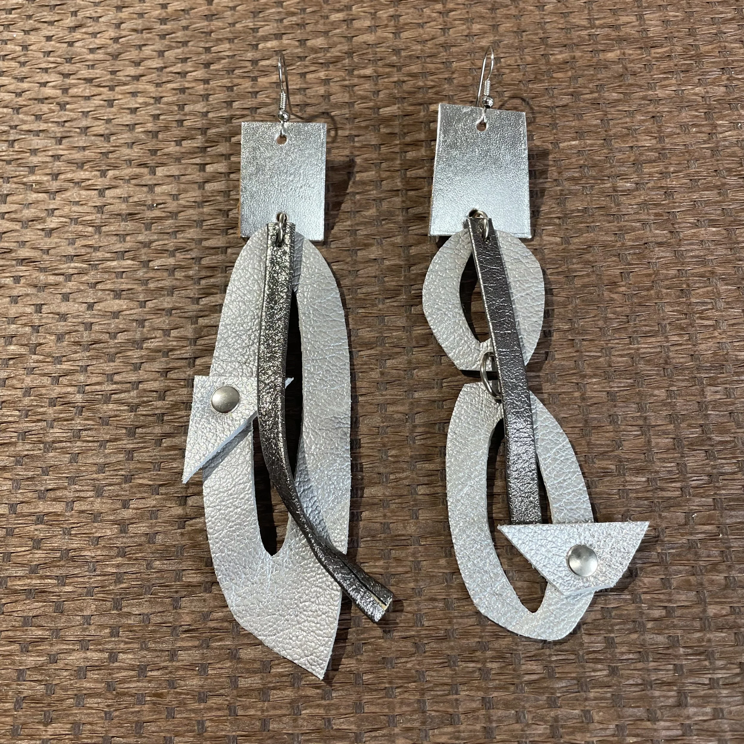 Chicago Crafted Silver Leather Statement Earrings
