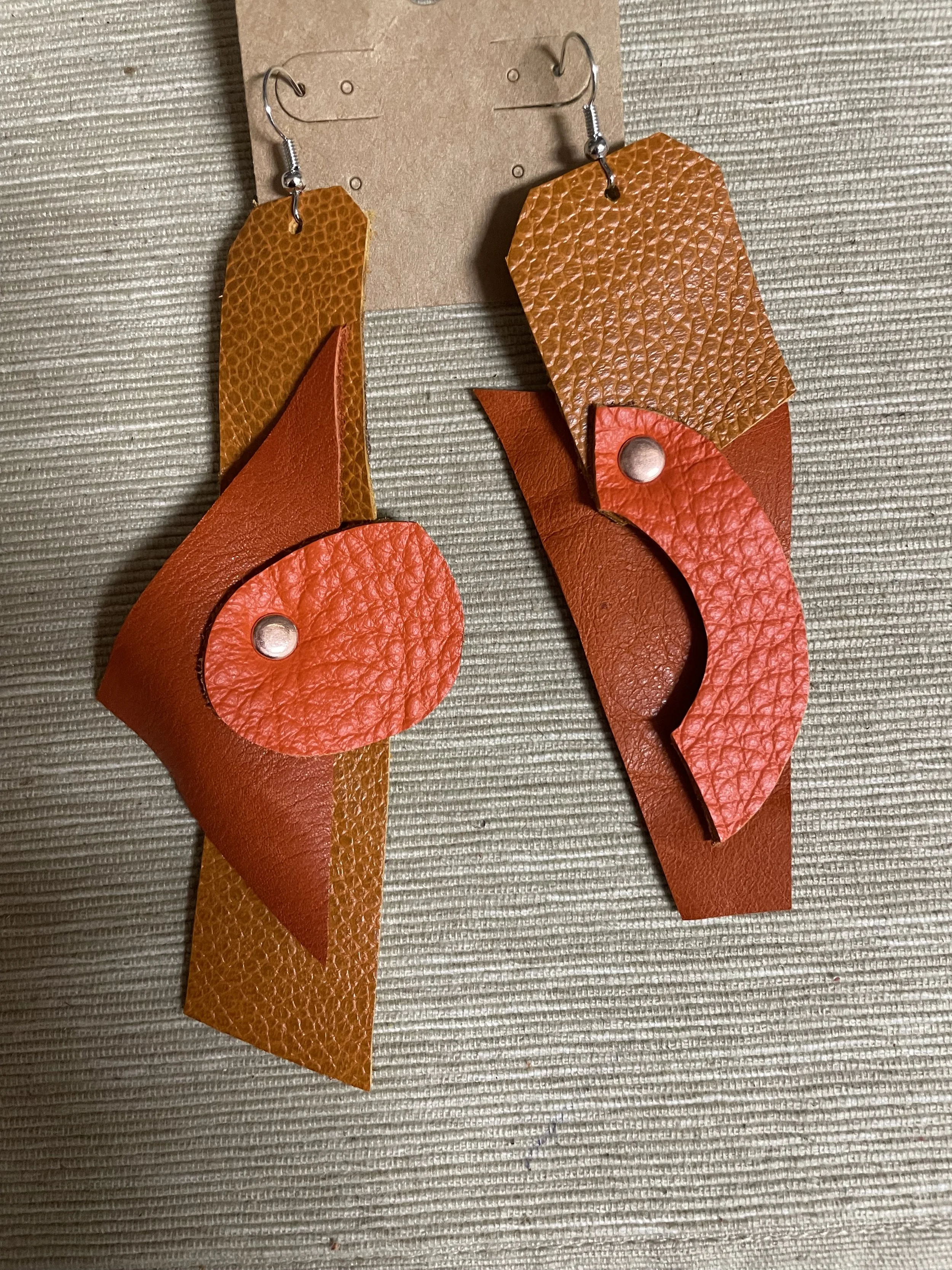 Vibrant Artisan Orange Leather Earrings