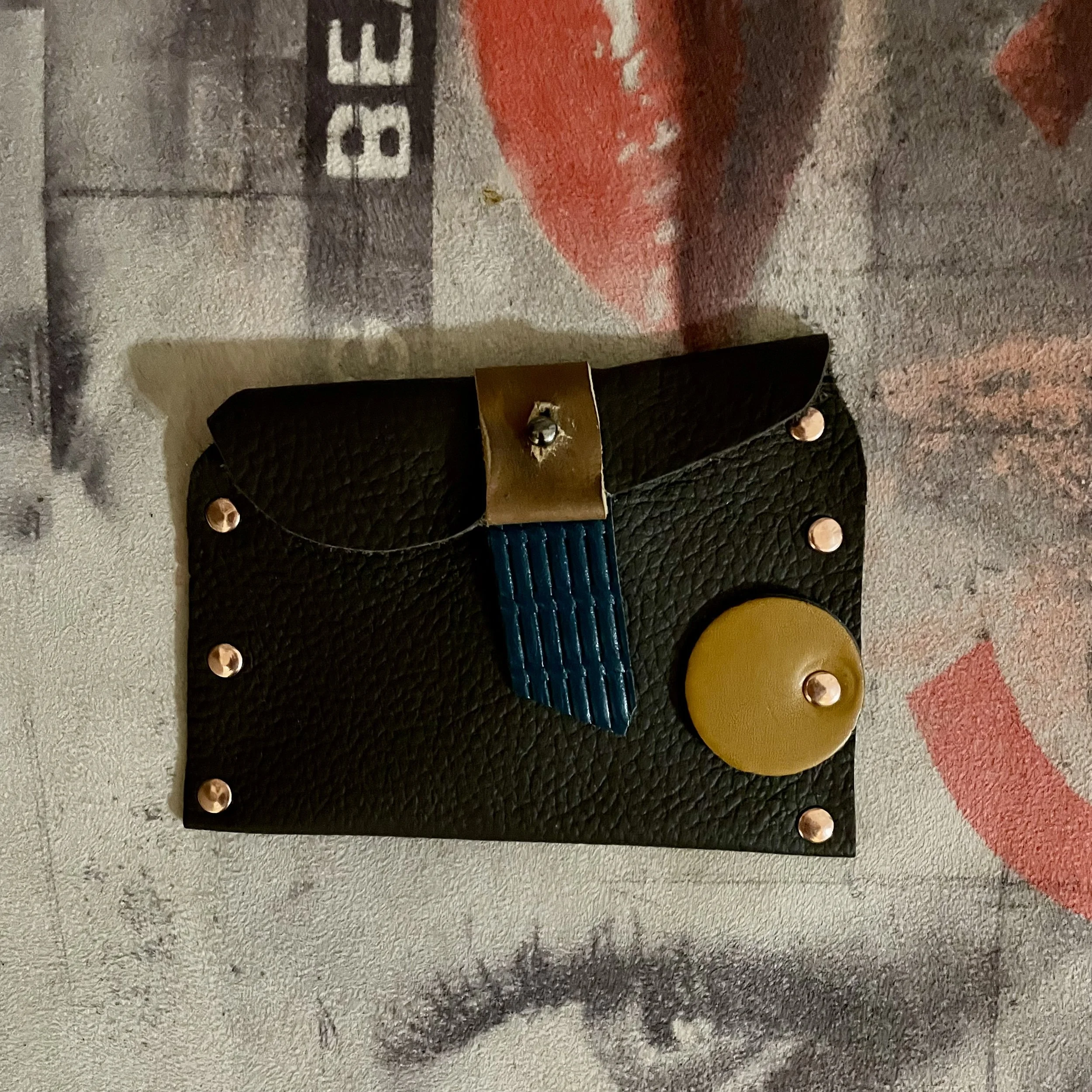 Reclaimed Leather Card Case with Copper Accents