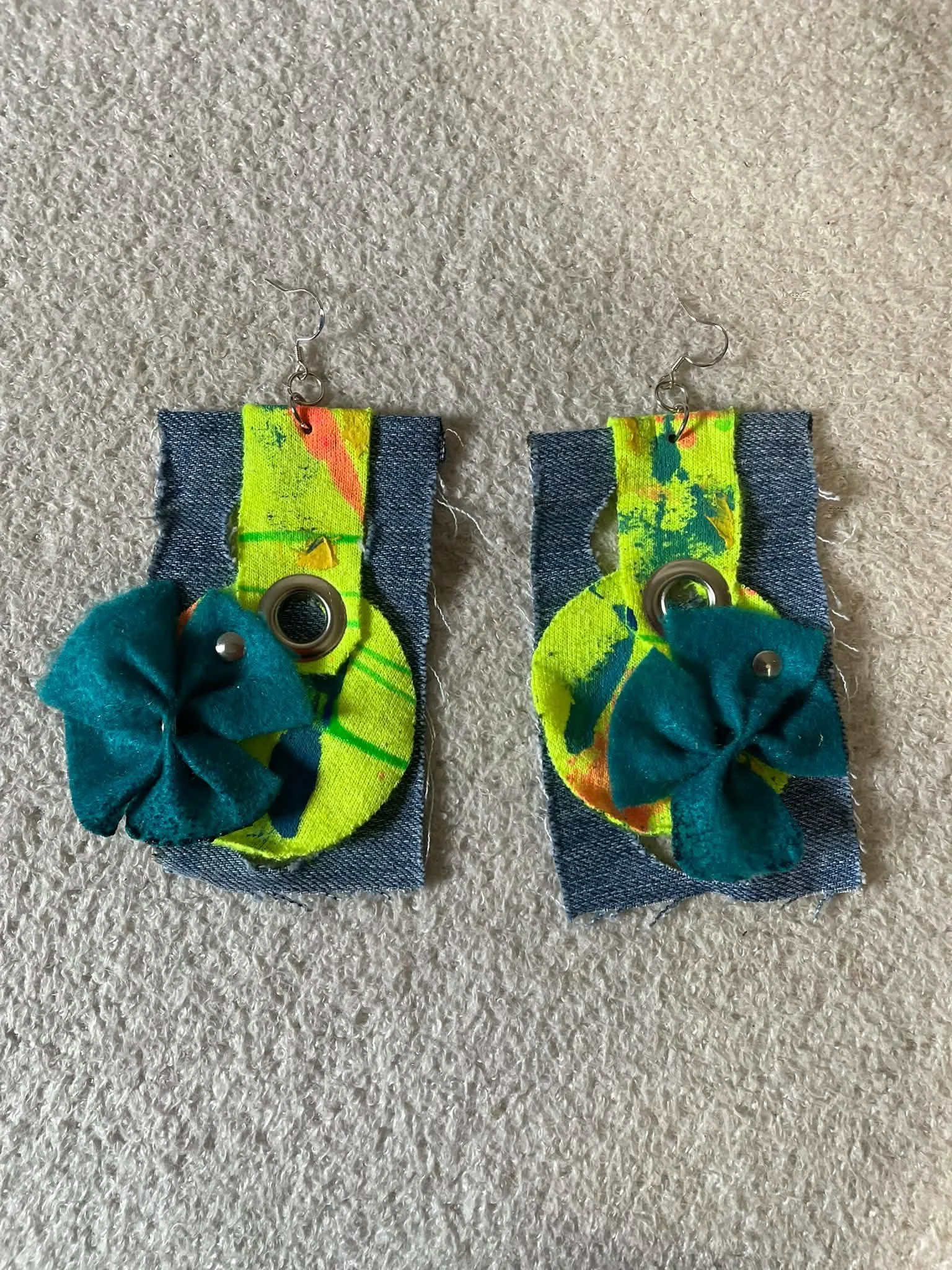 Unique Denim Textile Art Earrings