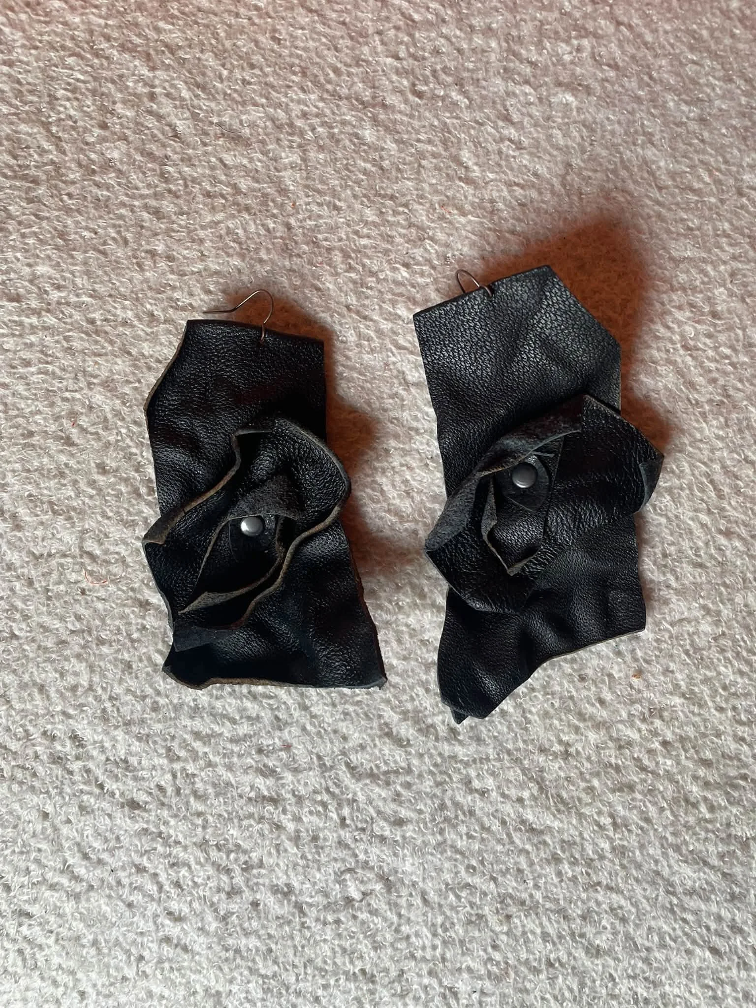 Distressed Black Leather Earrings