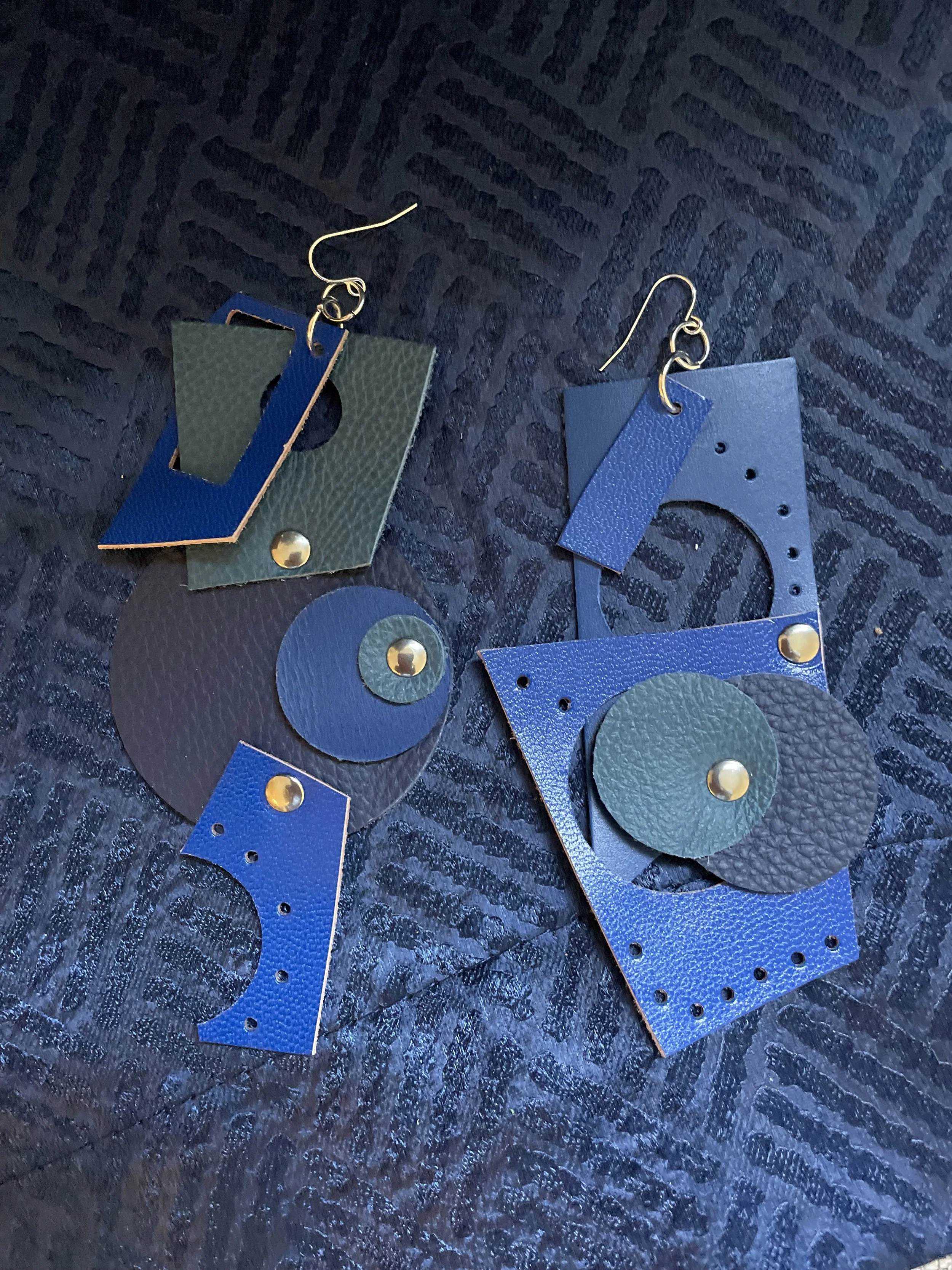 Electric Blue Reclaimed Leather Earrings