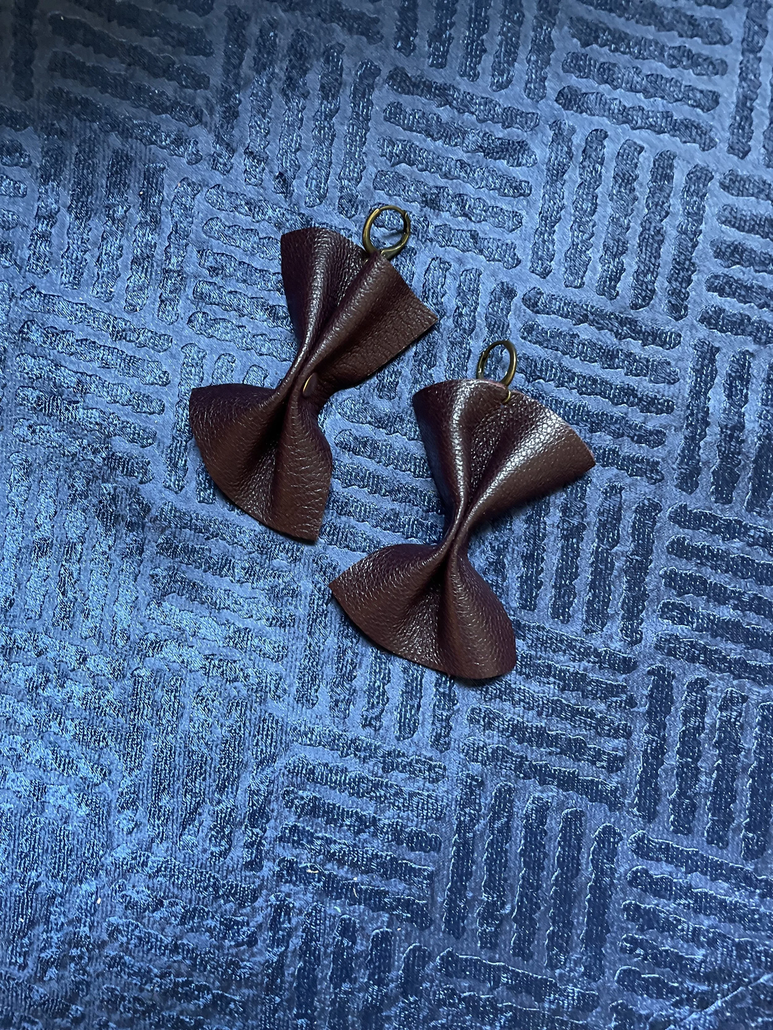 Maroon Reclaimed Leather Fan Bow Earrings