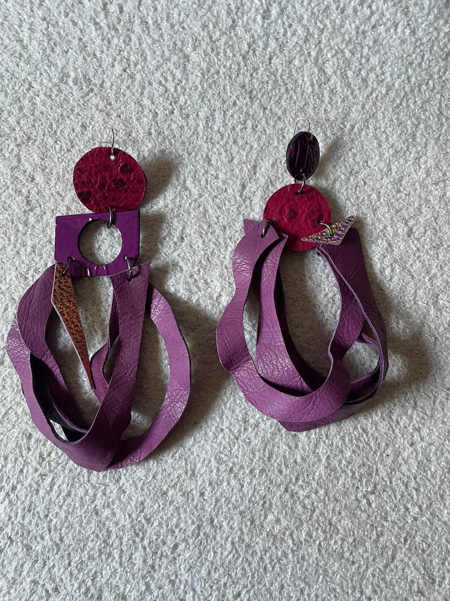 Vivid Harmony Purple Leather Earrings