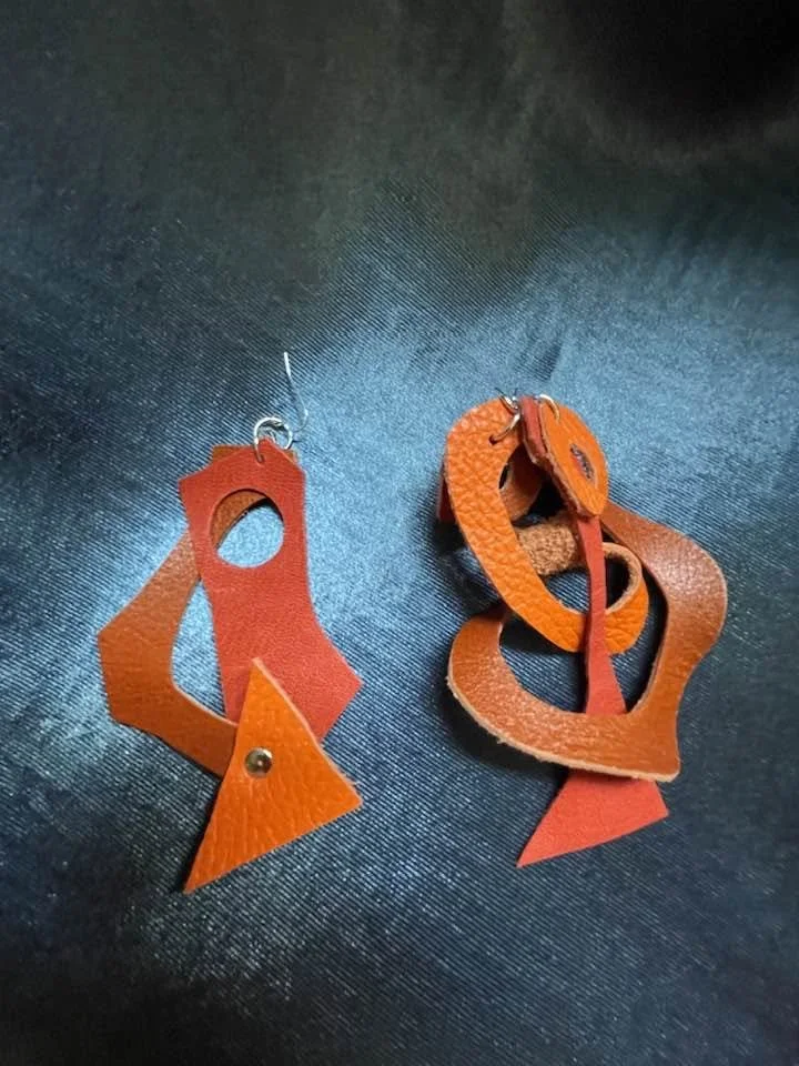Orange Artistic Asymmetry Leather Earrings