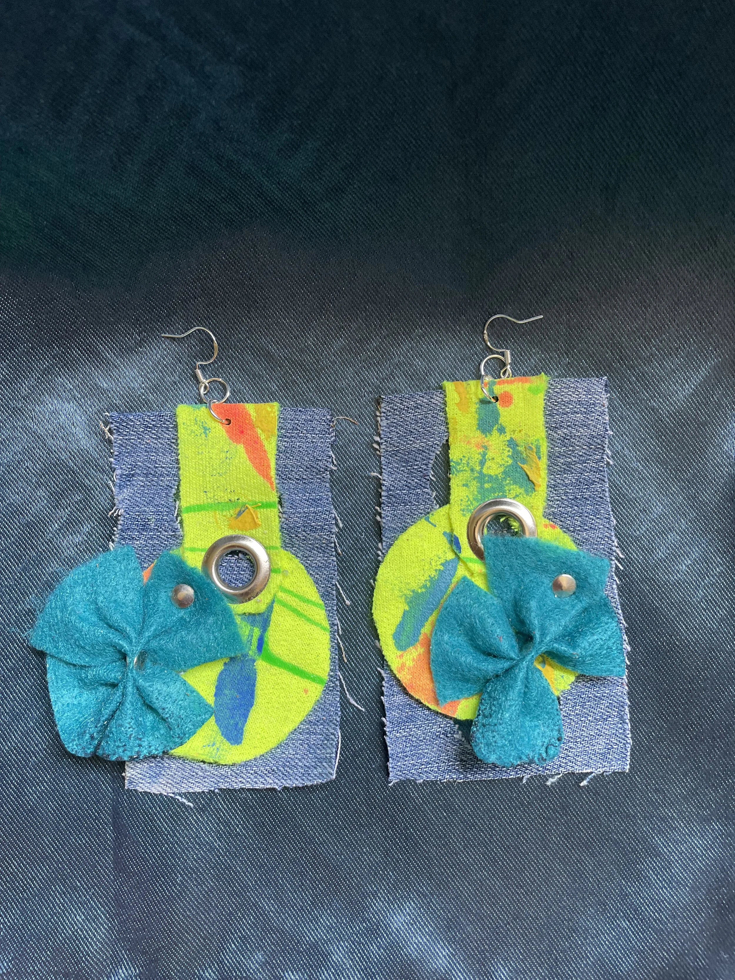 Mix media denim and fiber EArrings