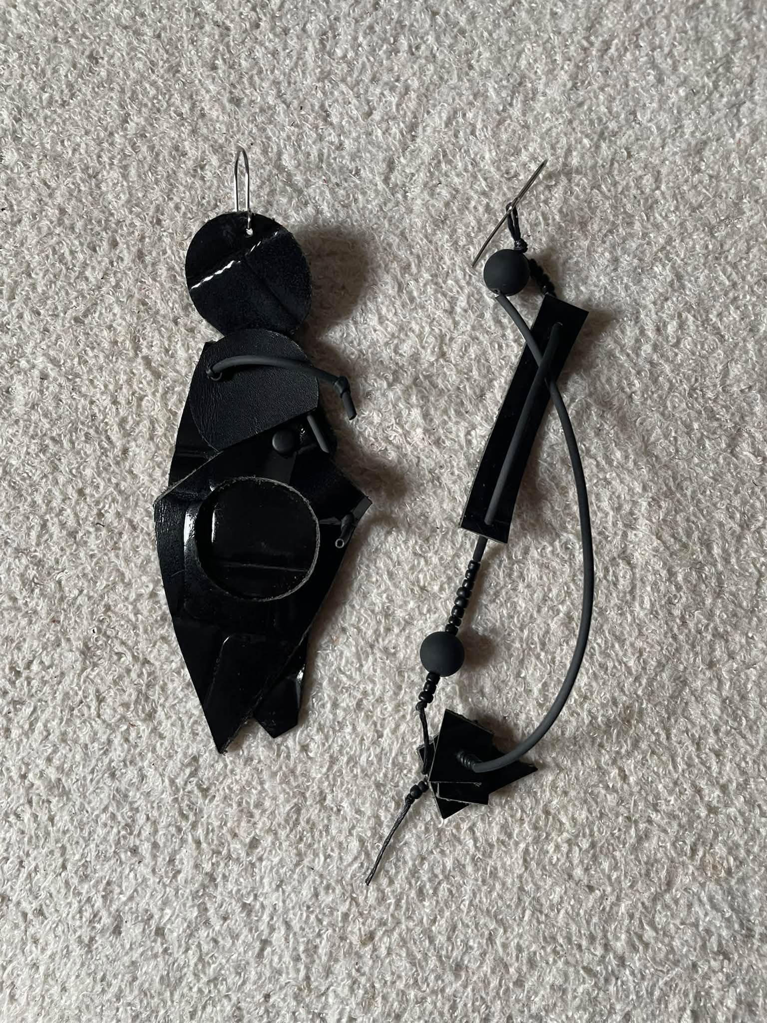 Avant-Garde Black Leather Earrings