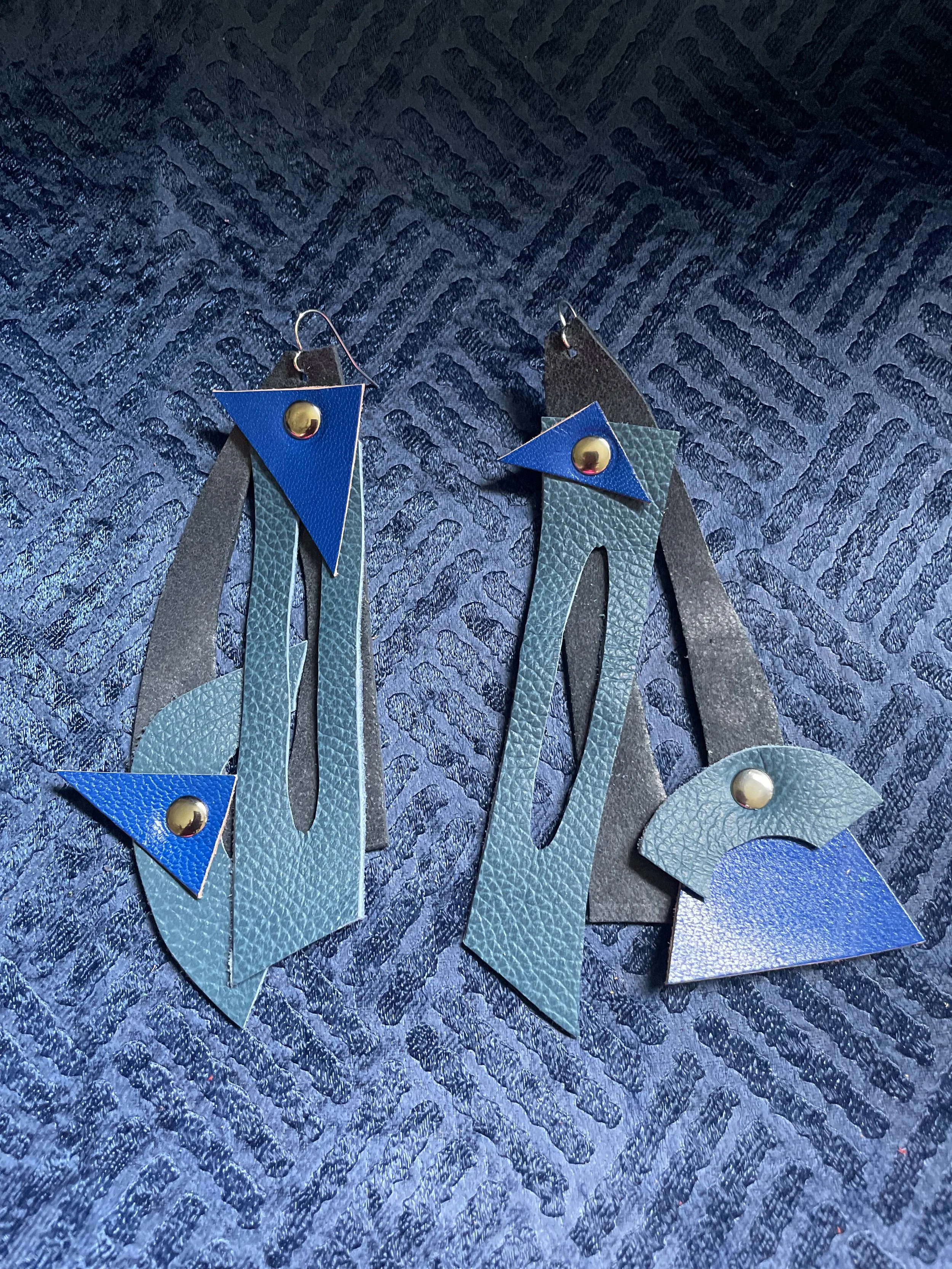 Abstract Azure Leather Earrings
