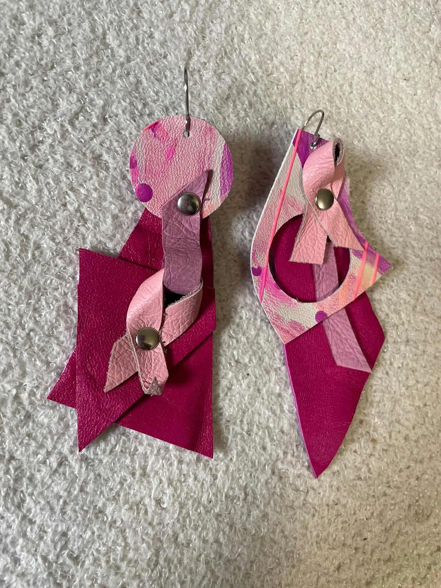 Pink Passion Leather Ribbon Earrings