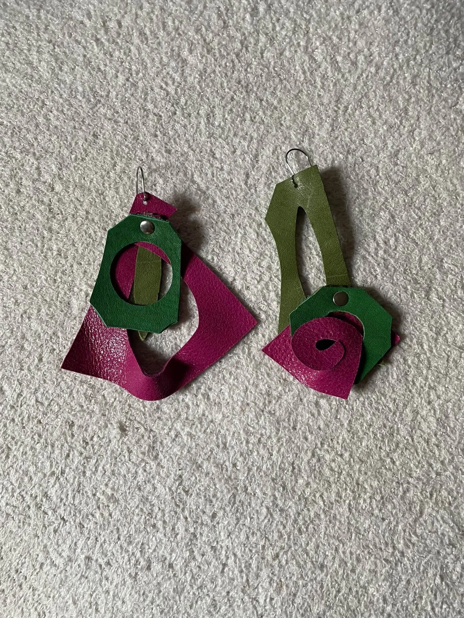 Eco-Chic Pink and Green Leather Earrings