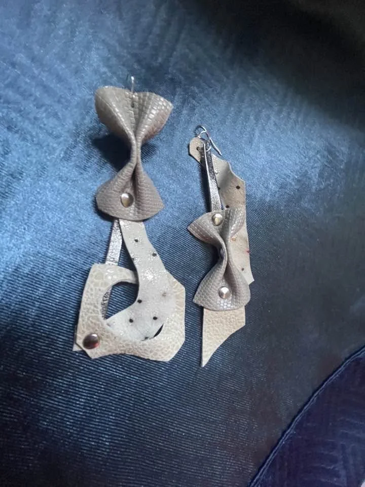 Artisan Reclaimed Leather Bow Earrings