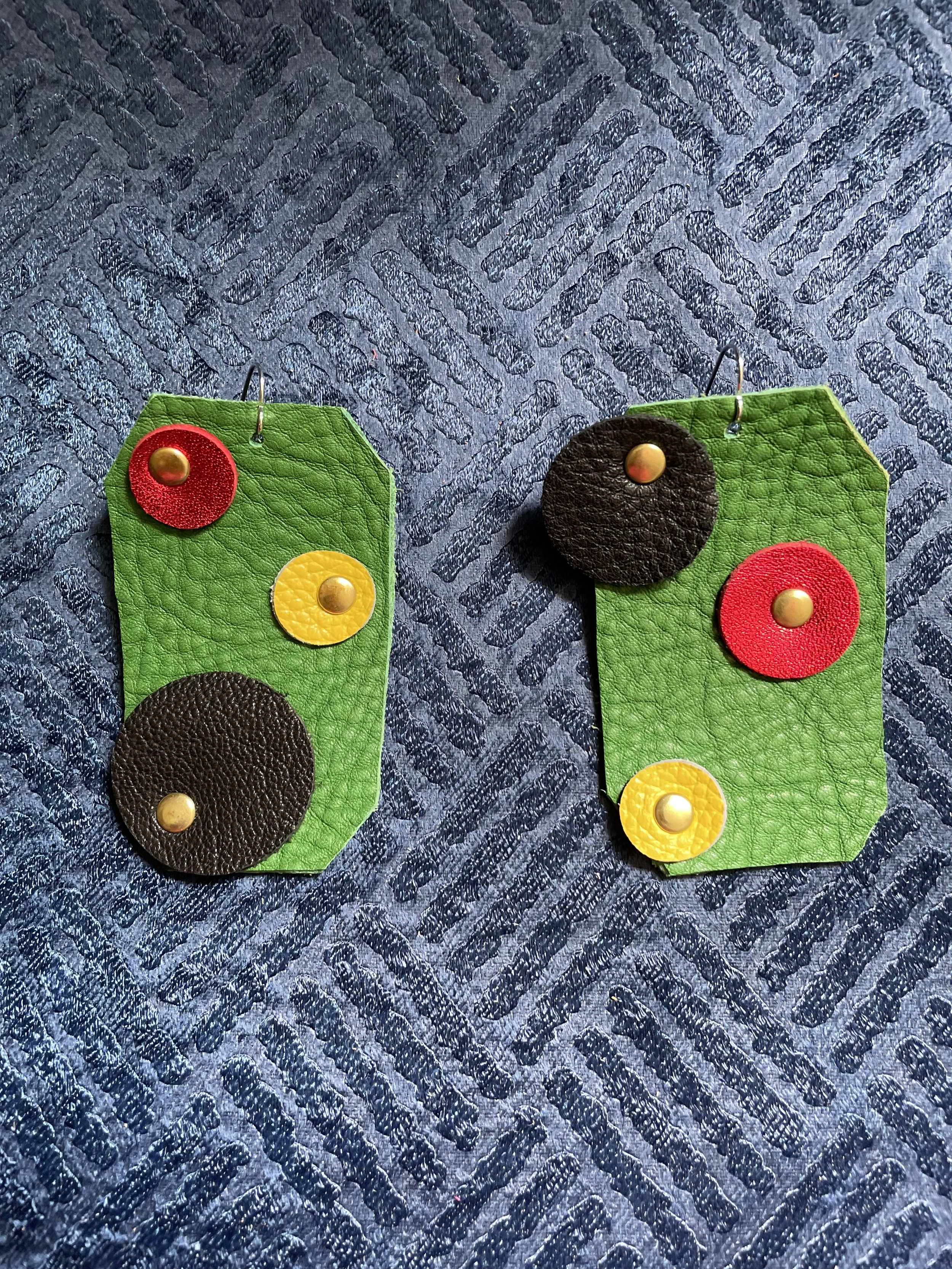 Red Black Green Yellow Leather Earrings