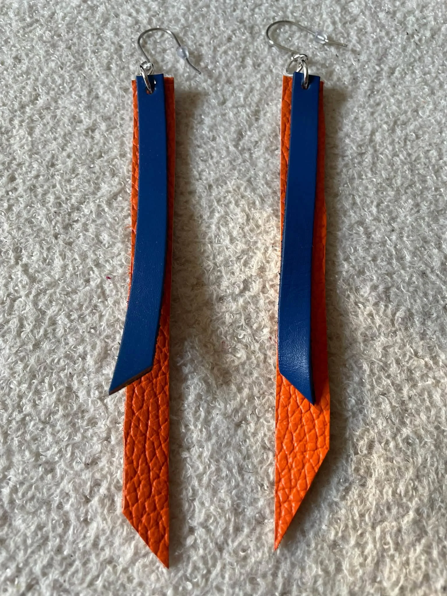 Blue Orange leather landing earrings