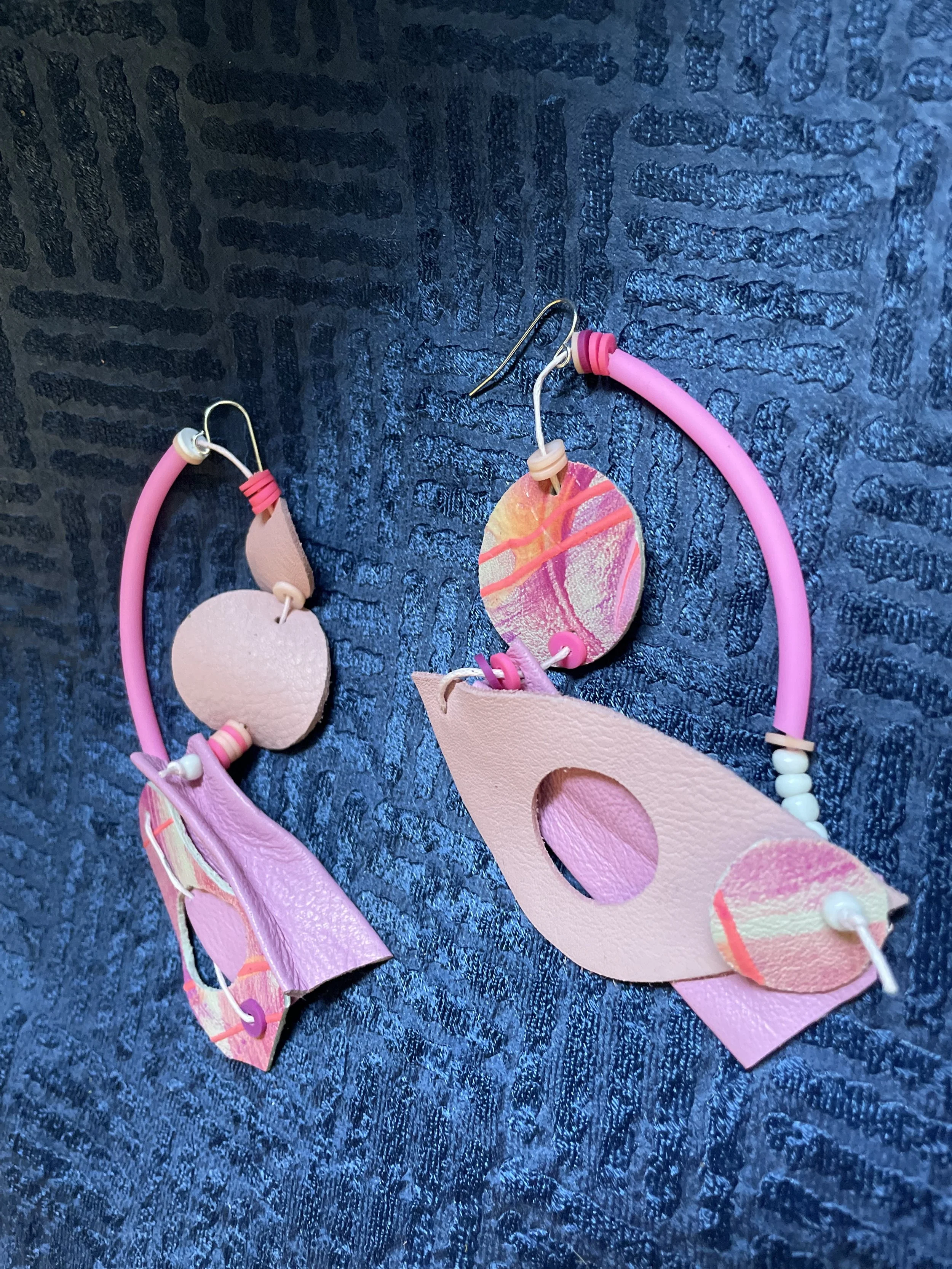 Pink Eclectic Handcrafted Leather Earrings