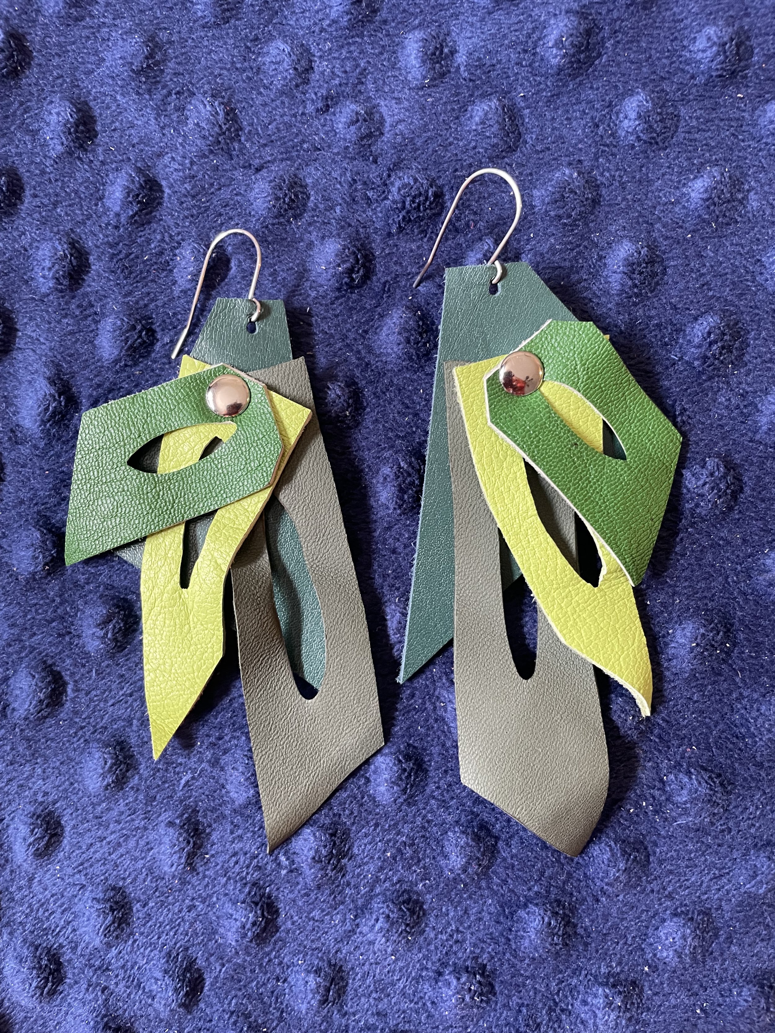 Eco-Chic Green Leather Earrings