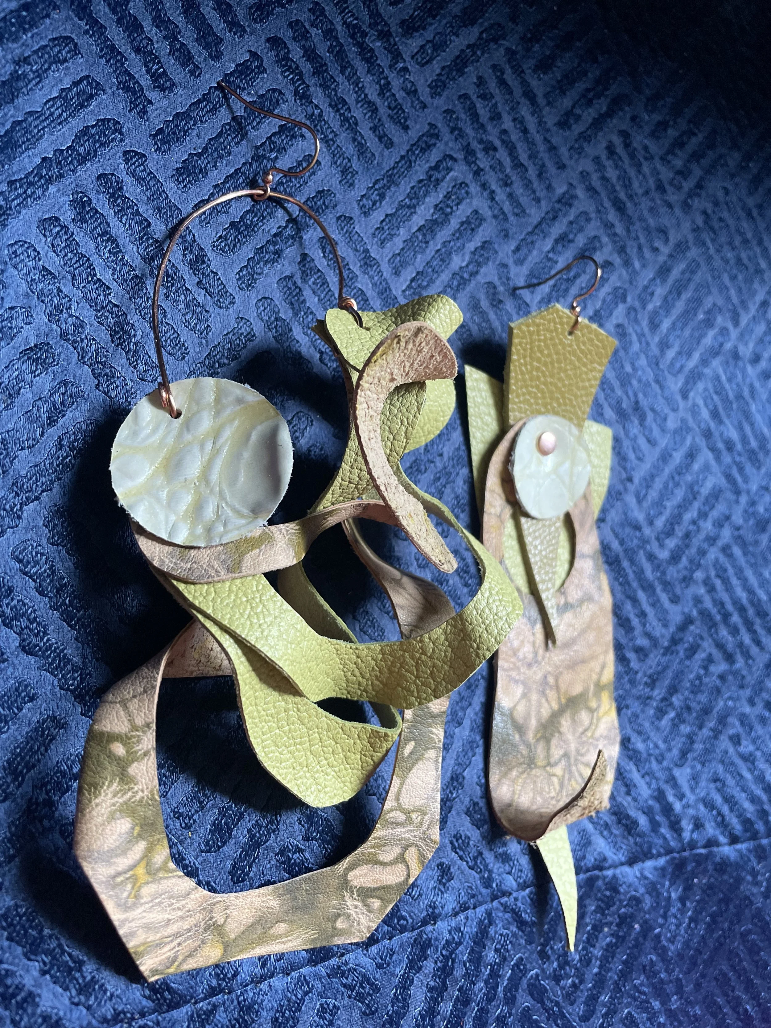 Sacred Green Leather Earrings