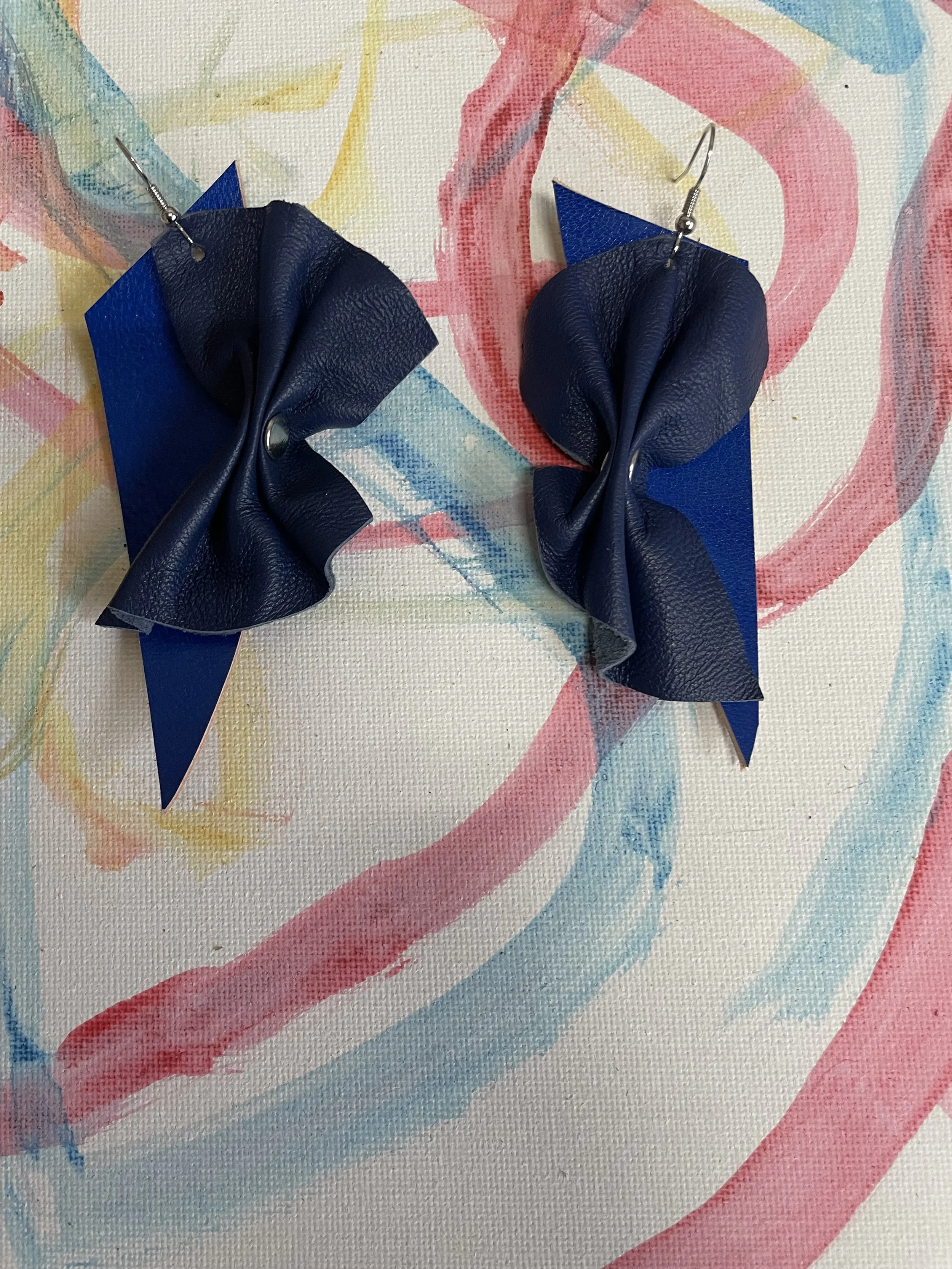 Blu Eco-Chic Bow Leather Earrings