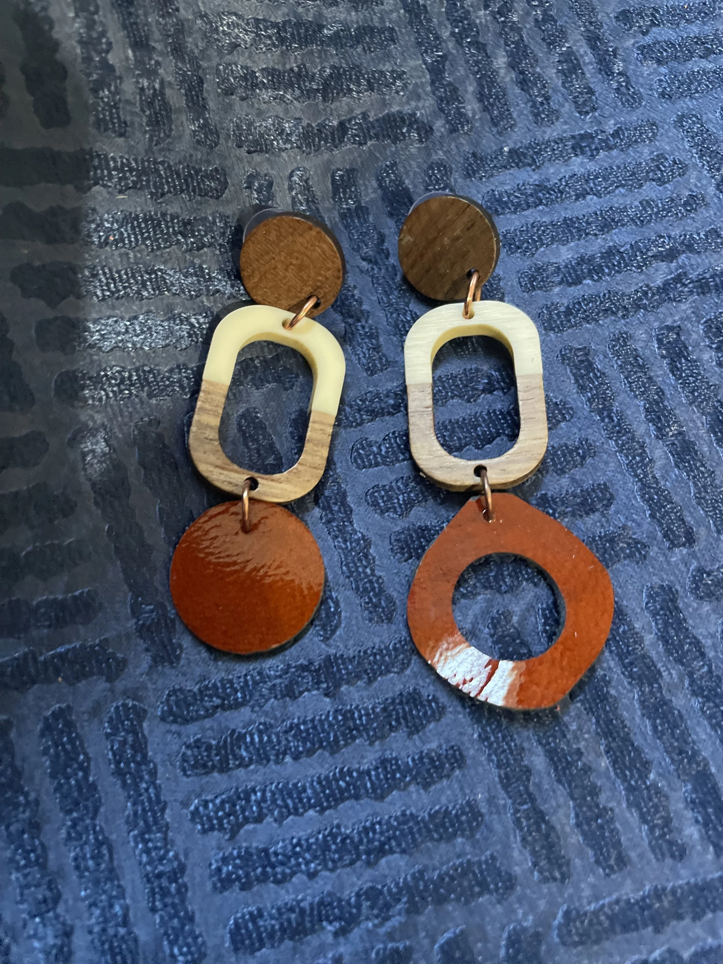 Burnt Orange Mix Media Leather Earrings