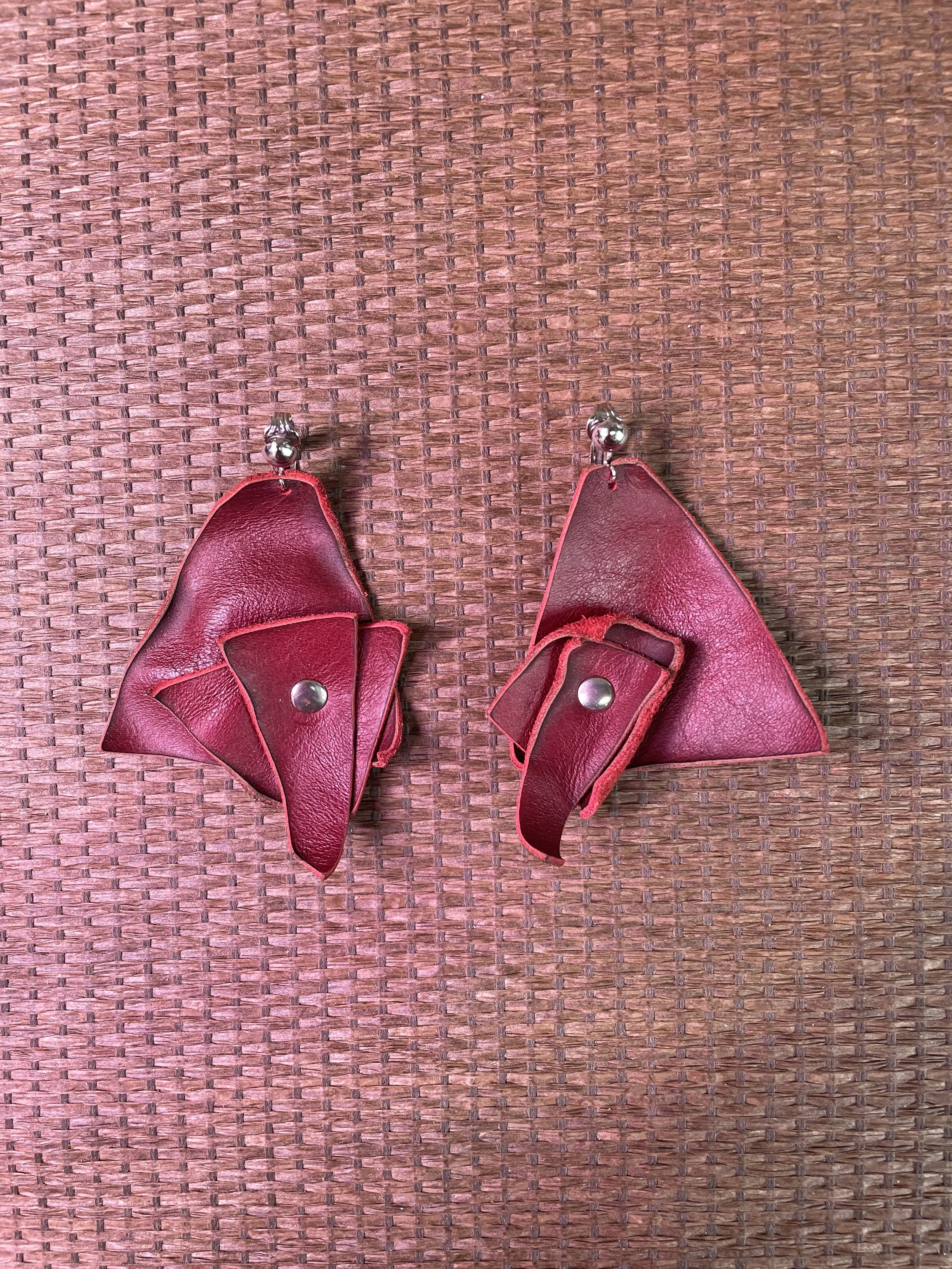 Clip on Earring Ox Blood red shapes