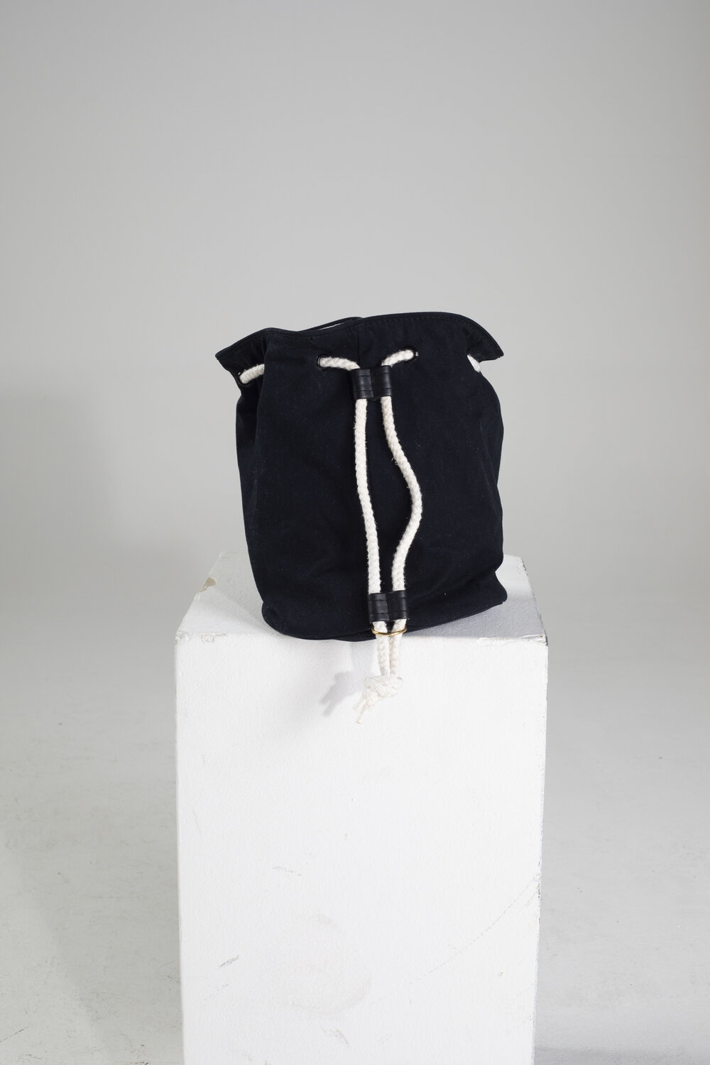 CHANEL Canvas Drawstring Backpack Black White 879578