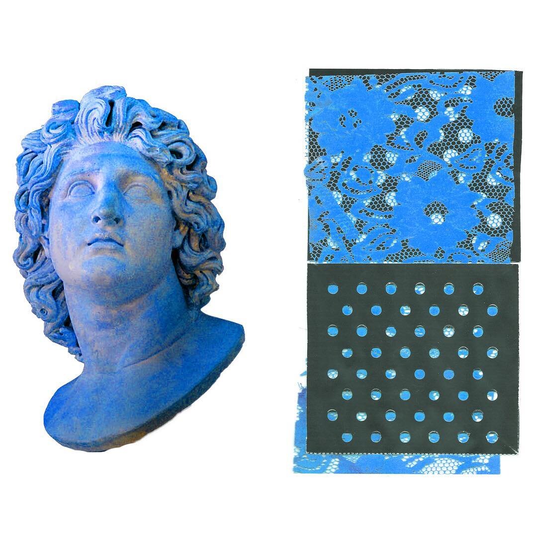 Alexander Helios in Blue, 2014 &amp; an untitled blue collage scan, 2008 &ndash; Kaitlin Martin @kaitlinjmartin #kaitlinmartinart #kaitlinmartin #art #contemporaryart #alexanderhelios #collage #assemblage #scan #diptych