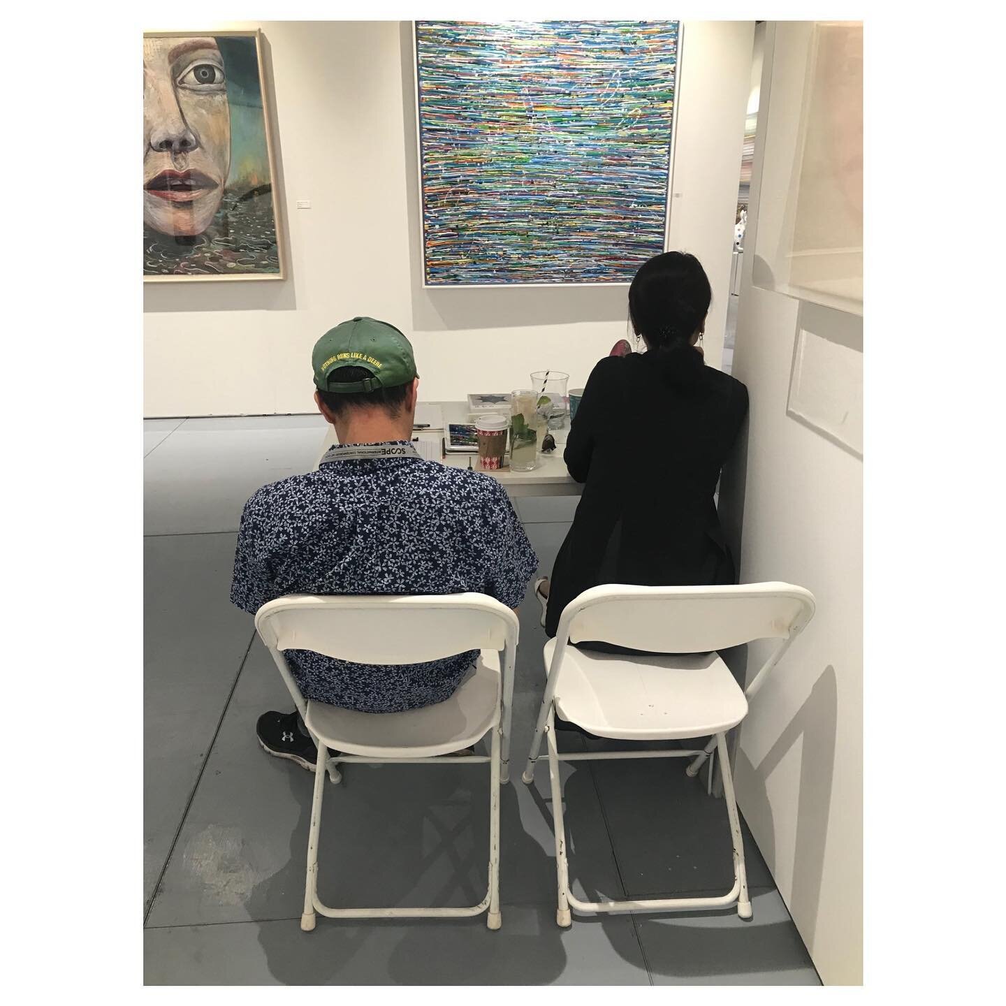 Gallerists &ldquo;Working&rdquo; with Caipirinha, Mojito, Water?, and Two Coffees &ndash; Scope Art Fair, 2018, Kaitlin Martin @kaitlinjmartin #artfair #scopeartfair  #coffee #mojito #caipirinha #gallery #gallerists #art #contemporaryart #arte #artec